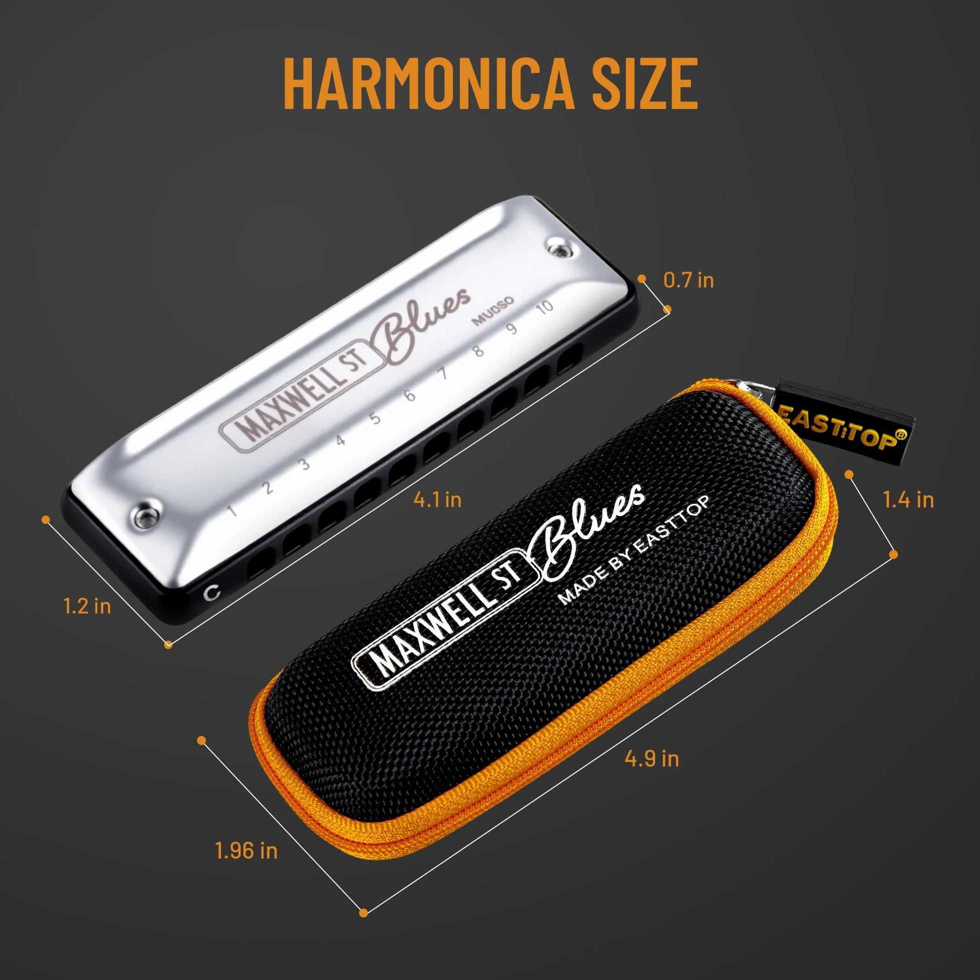 East parte superior Harmonica, armónica avanzada de sobresoplado y flexión, órgano de boca de arpa azul de 10 agujeros con cubierta plateada, armónicas azules para adultos, profesionales y estudiantes