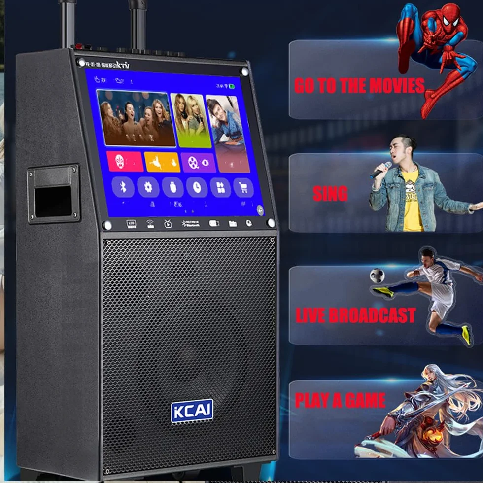 Máquina de karaoke con pantalla táctil para mostrar letras, pantalla de proyección, altavoz Bluetooth, micrófono, set con WiFi incorporado, adecuado para reuniones, fiestas, canto, concursos