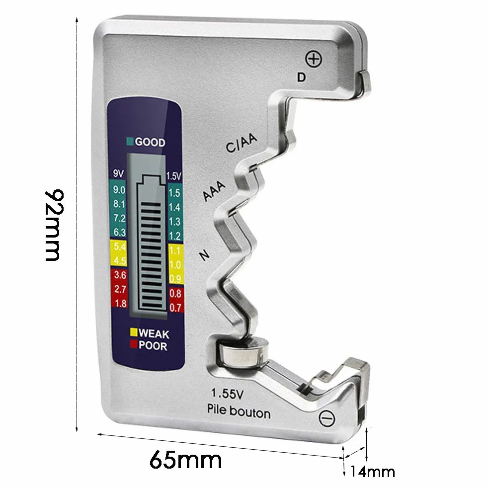 Gasea Comprobador De Batería Digital, Probador de Batería para Pilas de Botón, Medidor de Voltaje de Pilas Probador De Pilas Digital Comprobador de Capacidad de la Batería para AA, AAA, C, D, N, 9V