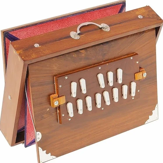 Caja Shruti de madera de teca, tamaño (40,6 x 30,5 x 7,6 cm) ~ afinado: 440 Hz, bolsa de concierto, color madera de teca natural, clave -C a C (tono más bajo, caña tipo macho), Sur Peti,