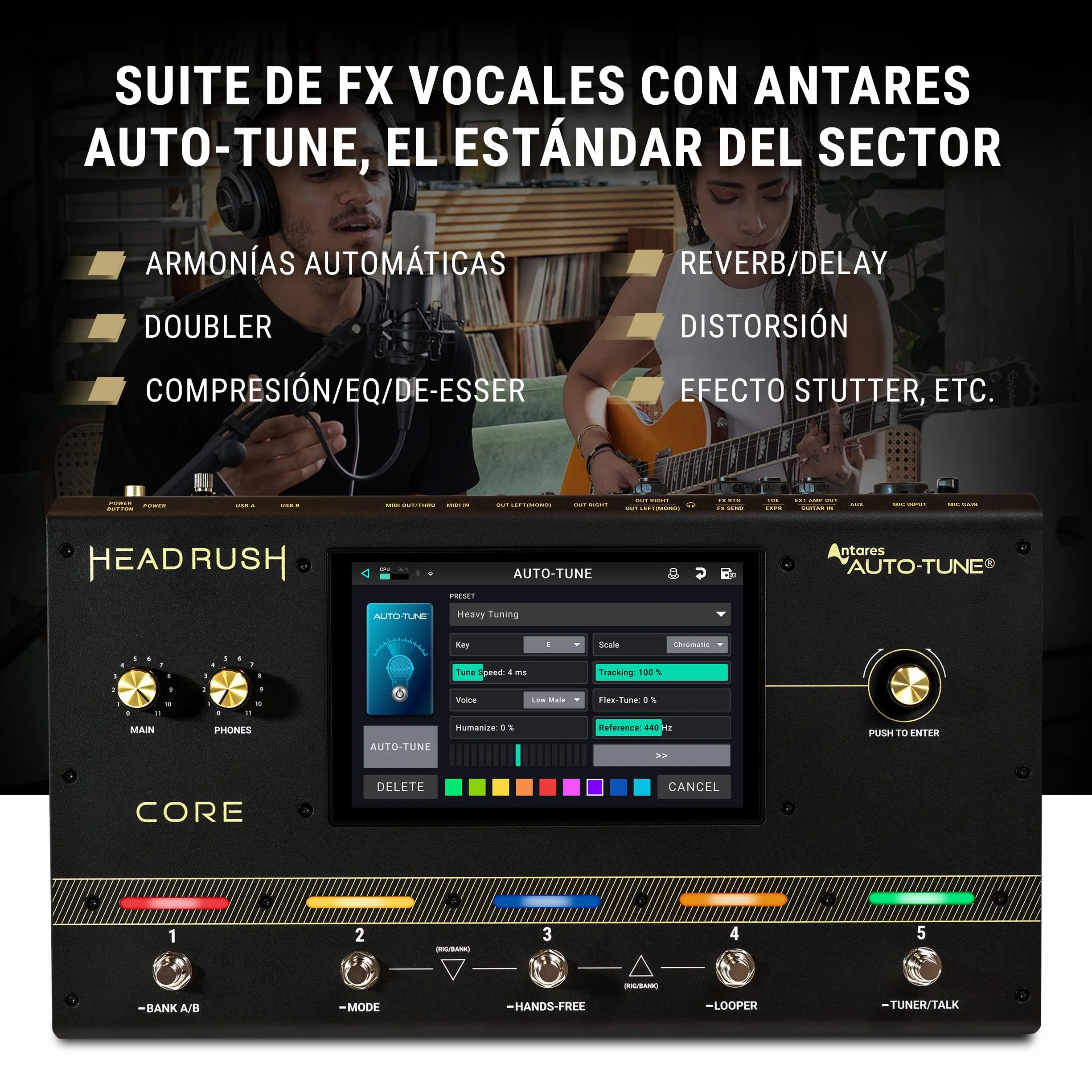 HeadRush Core - Procesador de Modelado de Amplis de FX para Guitarra y Voz con Clonación, Looper, Antares Auto-Tune, WIFI, Pantalla Táctil y Bluetooth