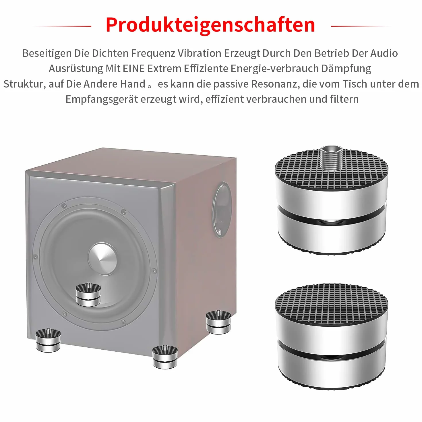 Tertullus Juego de 4 patas para altavoces de aluminio amortiguador de vibración plateado