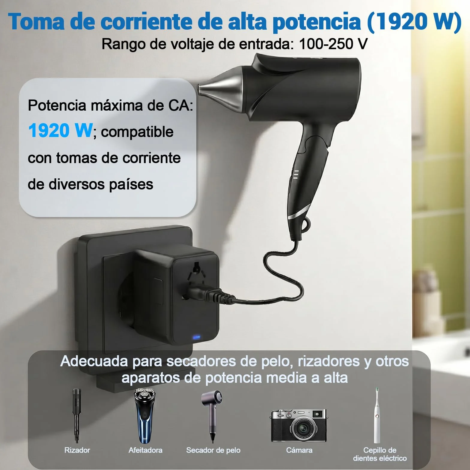 Adaptador Enchufe Universal Adaptador de Viaje con 2 USB-C y 2 USB-A, Enchufe USB Adaptador Universal para EU, UK, Americano, Canadá, Australia,Brasil,Argentina& 200+País