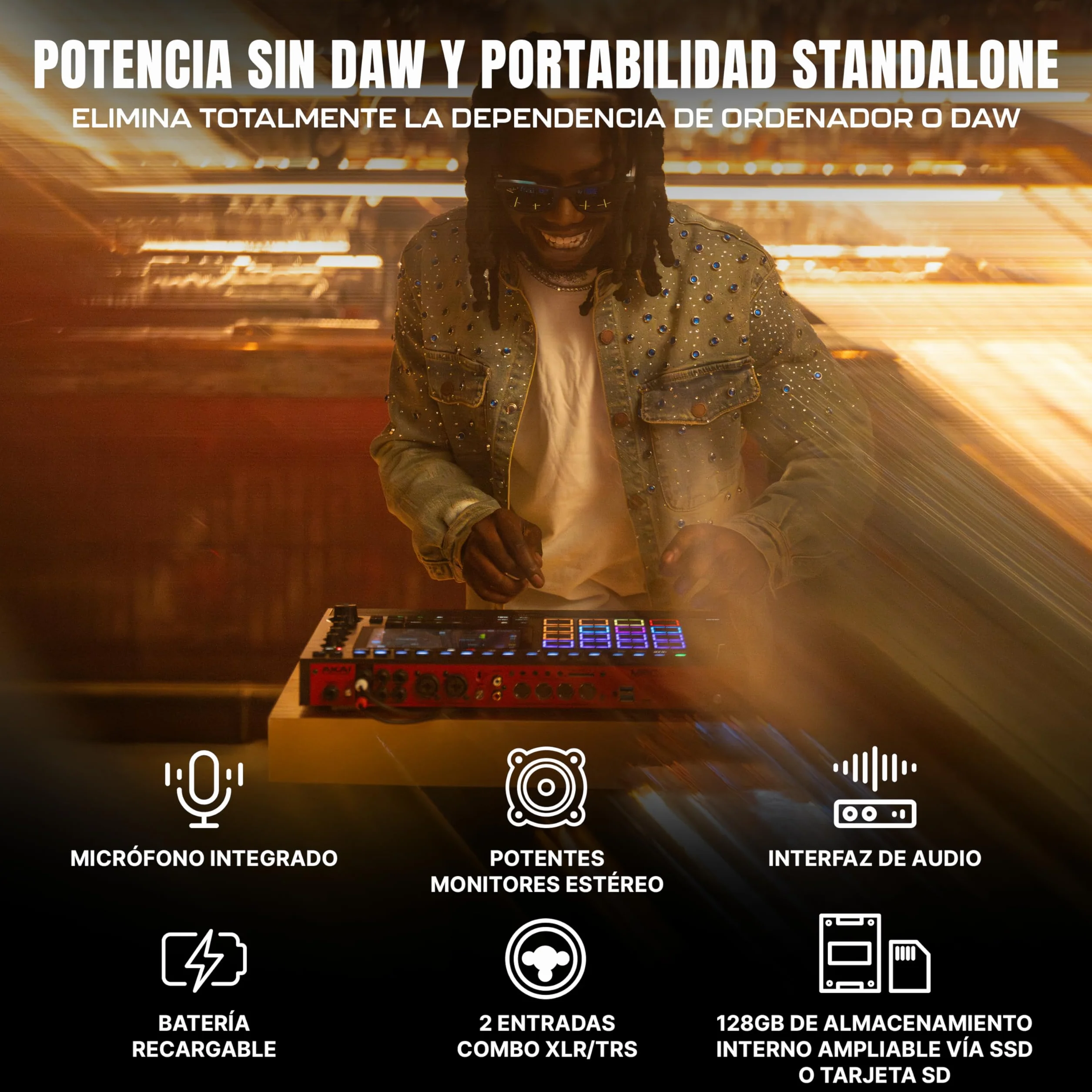 Akai Professional MPC Live III Centro de Producción Musical portátil y Autónomo con Pads MPCe, Secuenciador, Pantalla táctil, Micrófono, Altavoces, Interfaz de Audio, Wi-Fi, Bluetooth, Batería