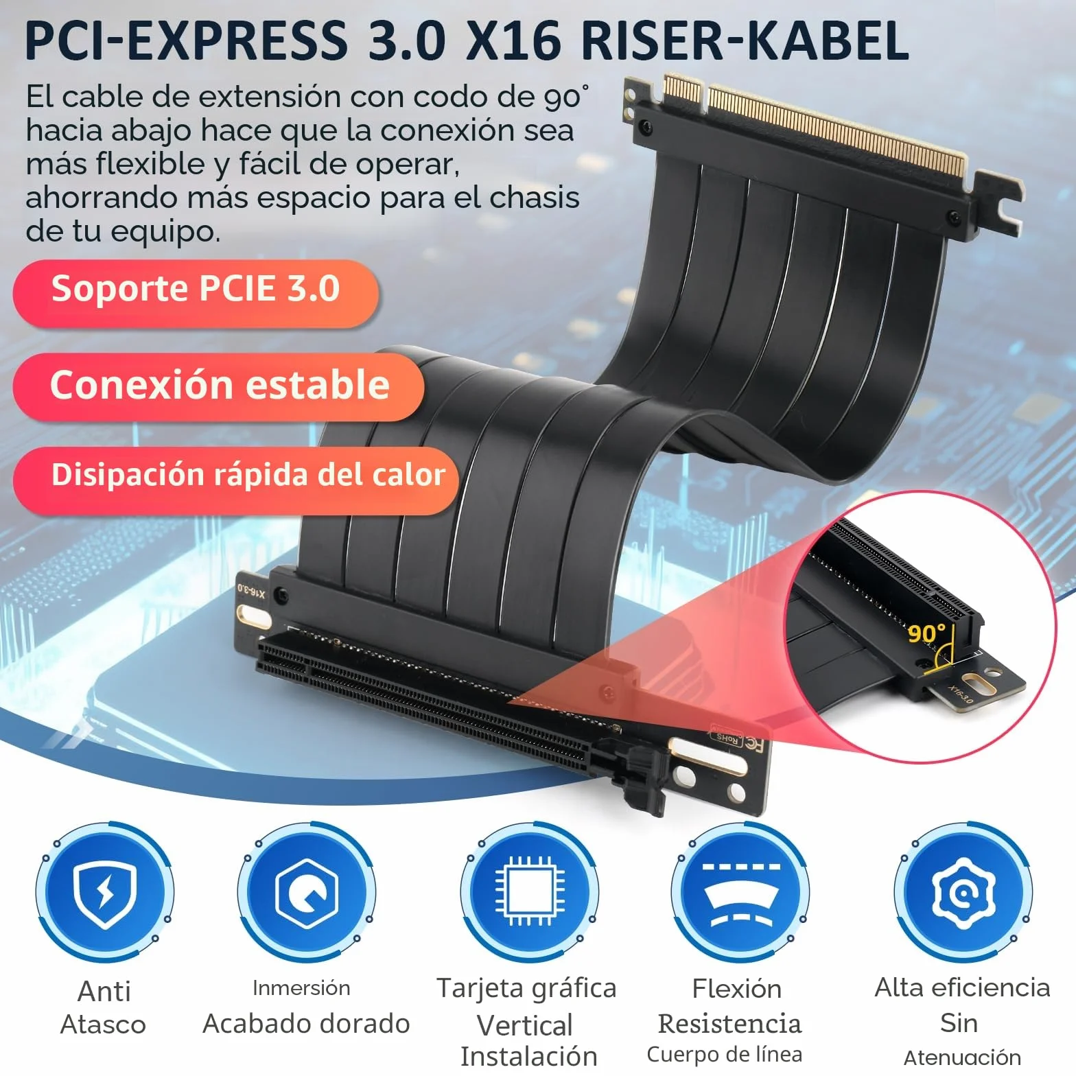 RongZy PCI-E 3.0 16X Riser Cable para Graphics,Tarjeta de Sonido/Grabación/Red/Expansión PCI-E 3.0 16X Cable de Extensión Doble ángulo Recto Cable Length 20cm