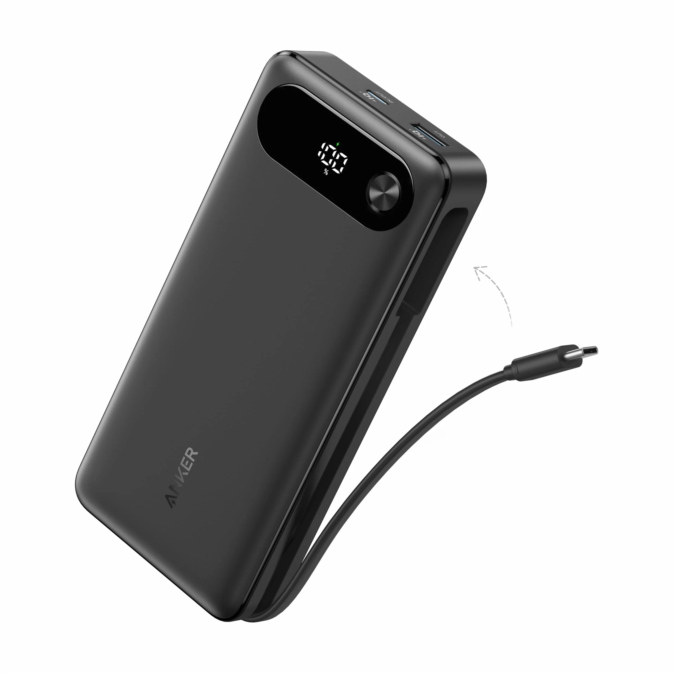 Anker Cargador portátil 20000 mAh con Cable USB C Integrado, batería Carga rápida 87 W, 2 USB-C y A para MacBook iPhone Samsung