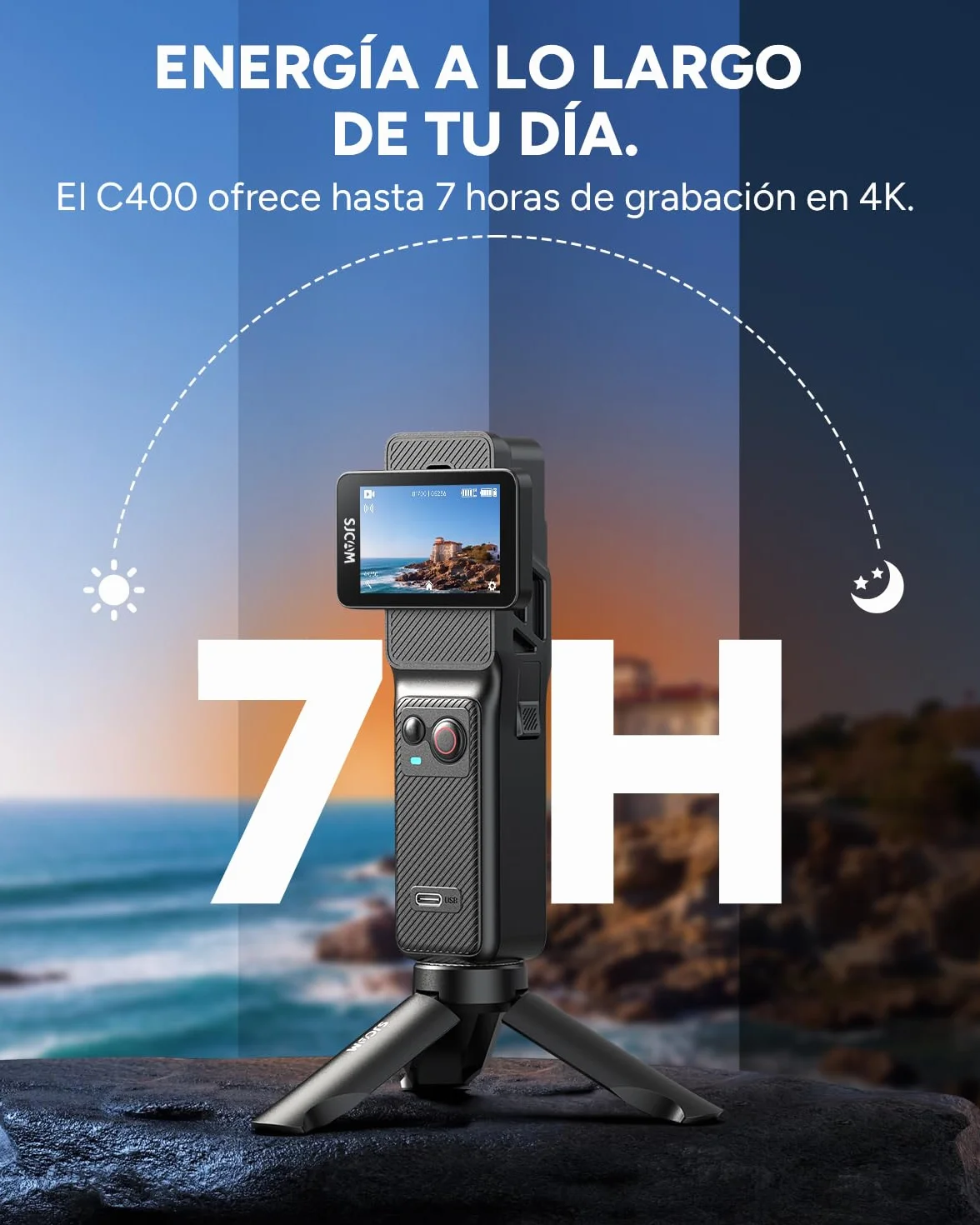 SJCAM C400 Cámara Acción 4K Paquete Vlog 64G 2.29" Pantalla Táctil 7 Horas Autonomía Impermeable Estabilización 6 Ejes Negro