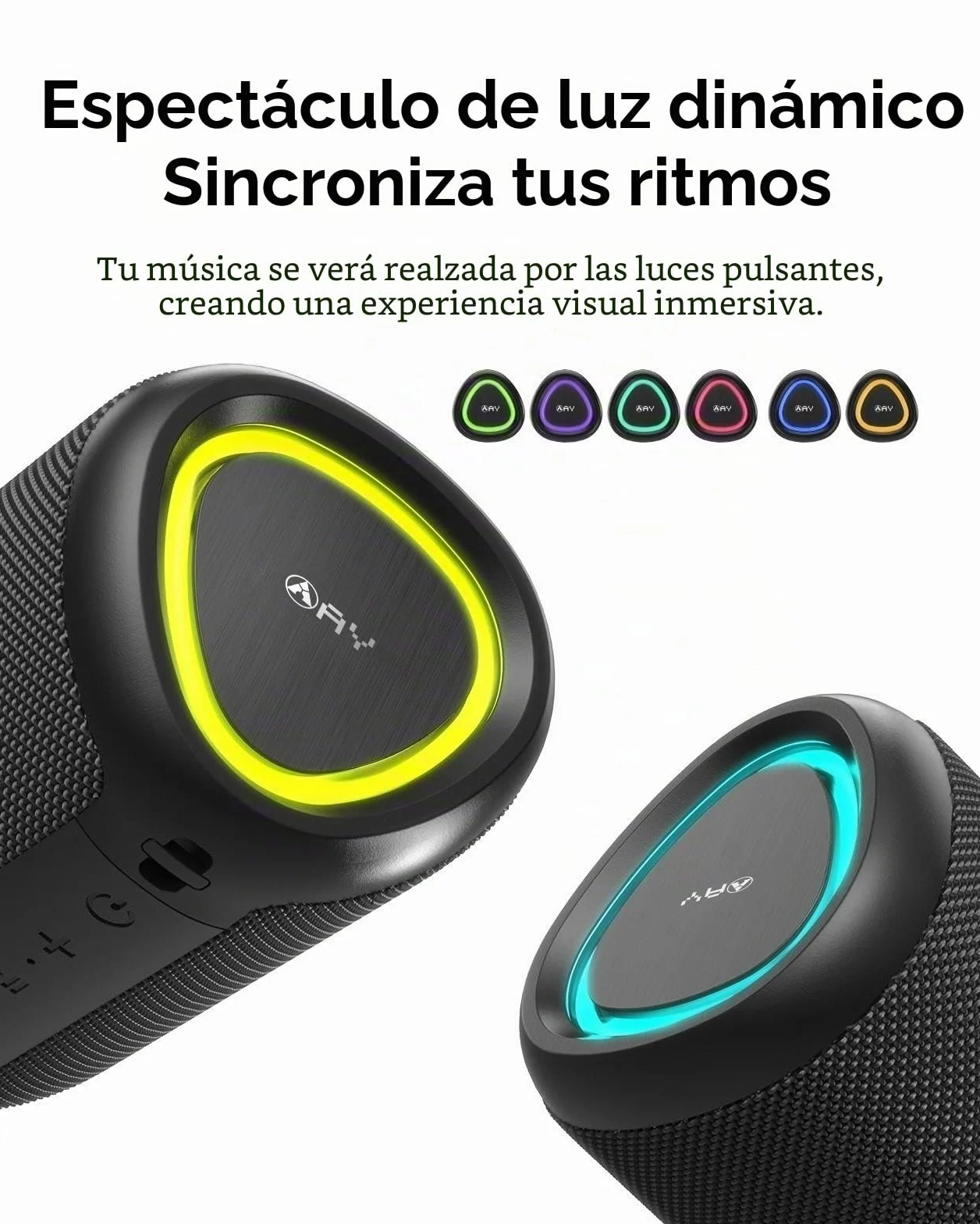 AY Altavoz Bluetooth Portátil con Luces, Impermeable IPX5, Parlante Estéreo, Entrada AUX&TF-Card, Autonomía de 24H, Altavoz Inalámbrico Bluetooth 5.3 Compacto para Camping,Viajes, Aire Libre