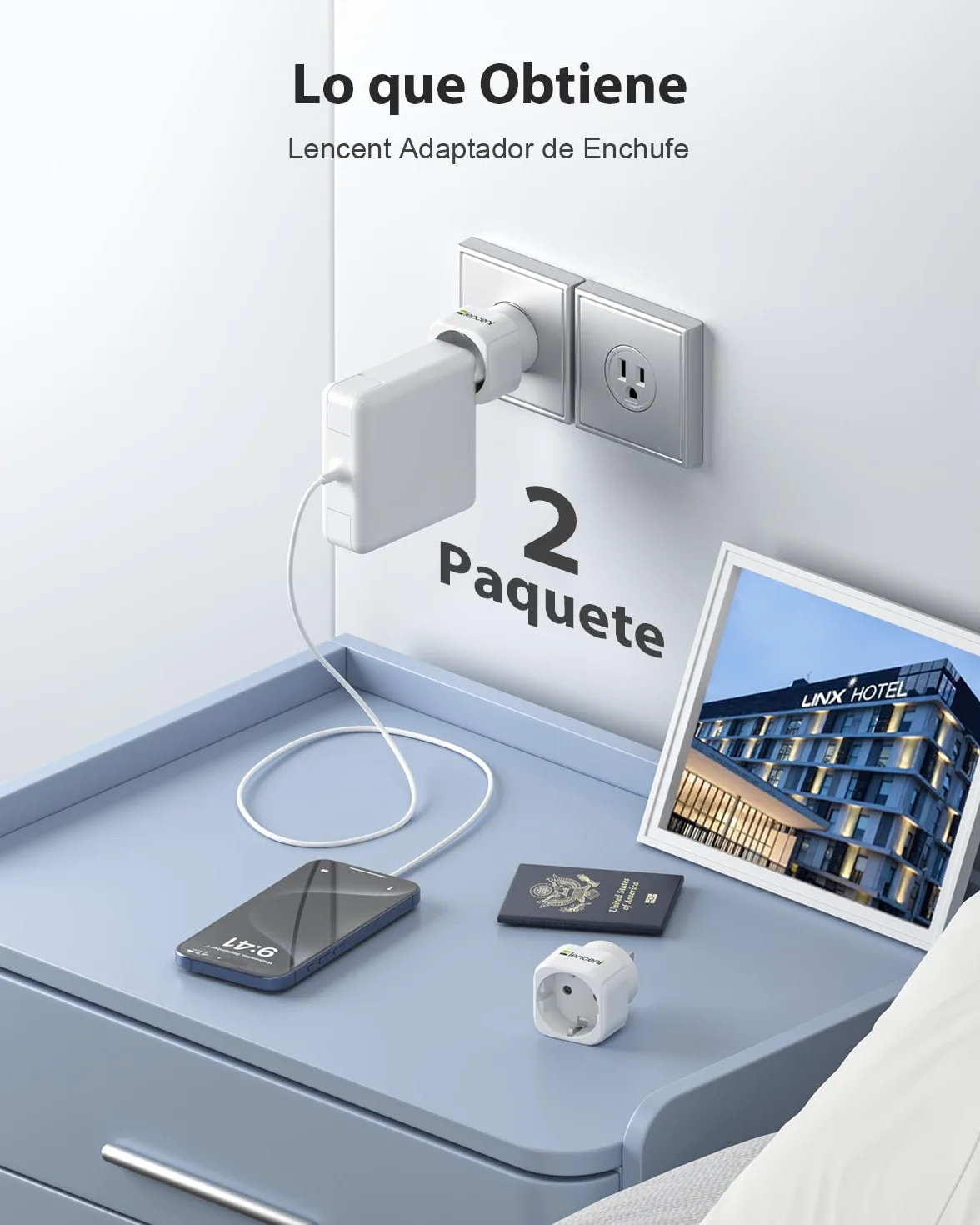 LENCENT 2 Piezas Adaptador Enchufe USA Tipo B de España a EE.UU., Adaptador 2-Pin Europeo a 3-Pin Estados Unidos para Estados Unidos, Canadá, México, Tailandia, Colombia, Dominicano, Cuba