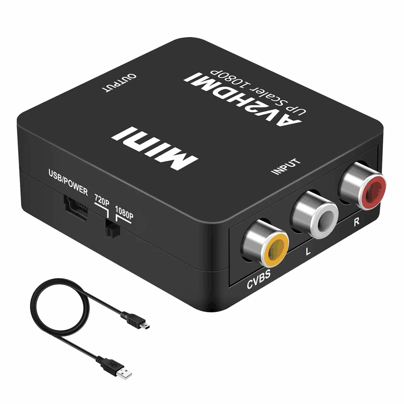Adaptador RCA a HDMI 1080P, Convertidor AV a HDMI con Soporte para Wii, PS2, Gamecube, DVD, VHS, Laptop, Proyector, Compatible con Televisores y Monitores, Cable de Alimentación USB Incluido (Negro)