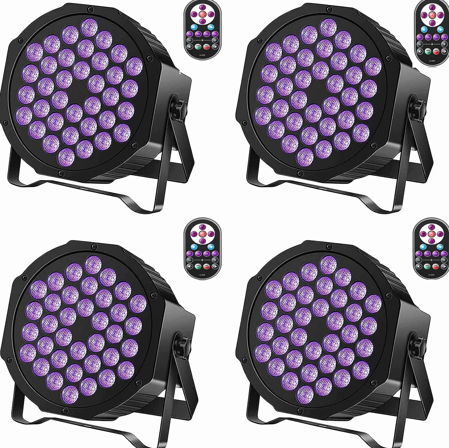 4 Piezas Luces Negras UV, 72W UV LED Par Focos DMX512 con Control Remoto Luz de Escenario para Fiestas, Bares, Escenarios, Navidad, Halloween, Bodas