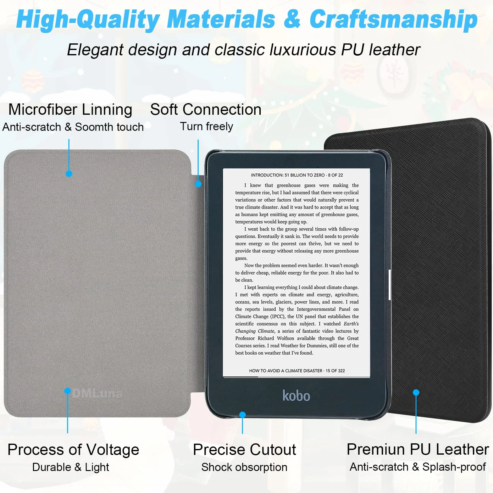 DMluna Funda para Kobo Clara Colour/BW/2E, Tolino Shine Colour/Shine 5/4, Cubierta de Cuero PU Premium, Auto Sleep/Wake, Negro