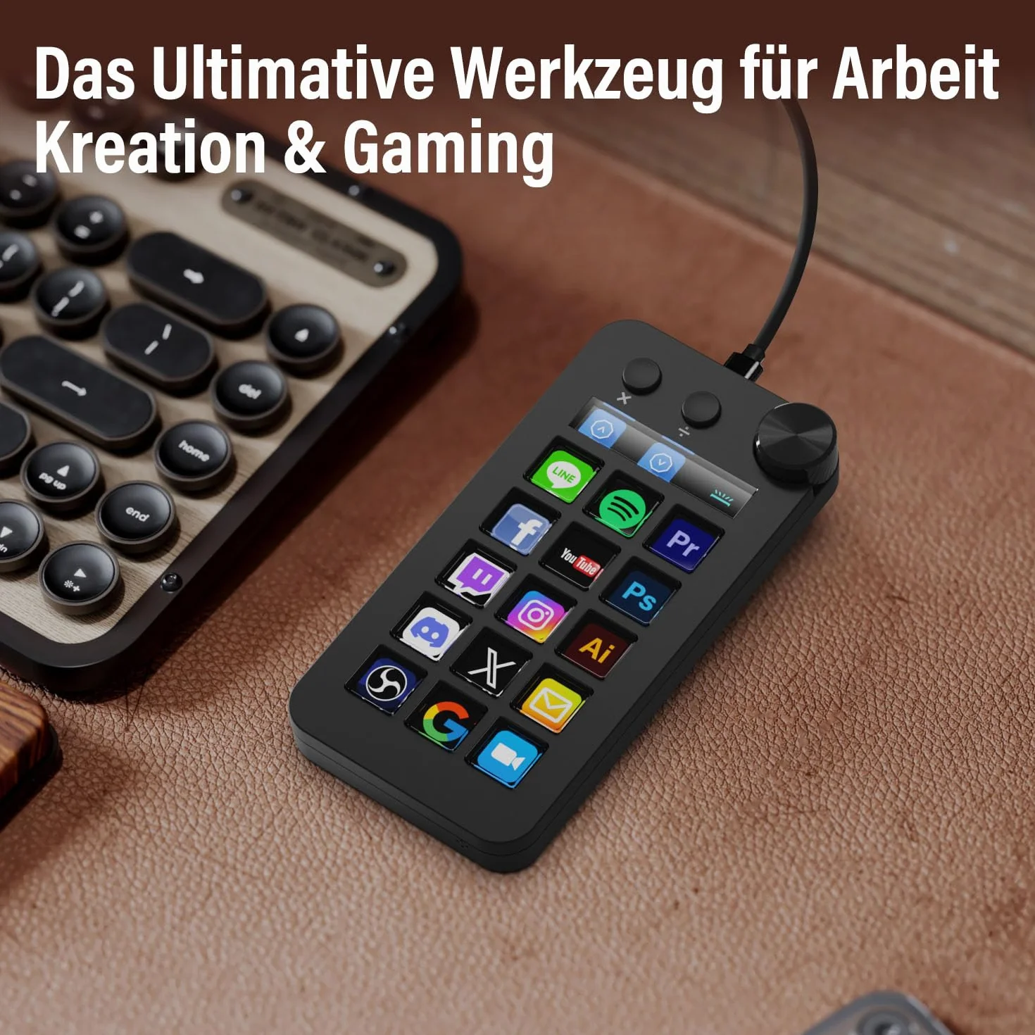 Basicolor N1 3-in-1 Stream Controller Deck,Professional Macro Keypad with 15 Animated LCD Keys,Knob&Display,Doubles as Numpad&Calculator for Streaming&Productivity(Win10+/Mac14.0+)-Black