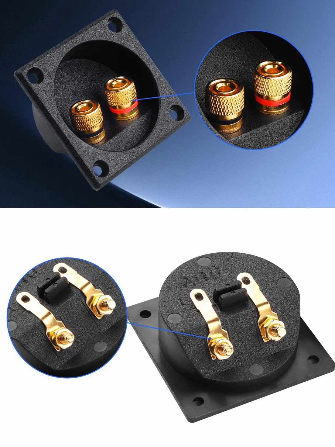 Terminal de Caja de Conexión de Altavoz, 57X57mm 2 Way Binding Post Terminal de Caja de Subwoofer para Auto/Home Audio DIY（2 Pack）