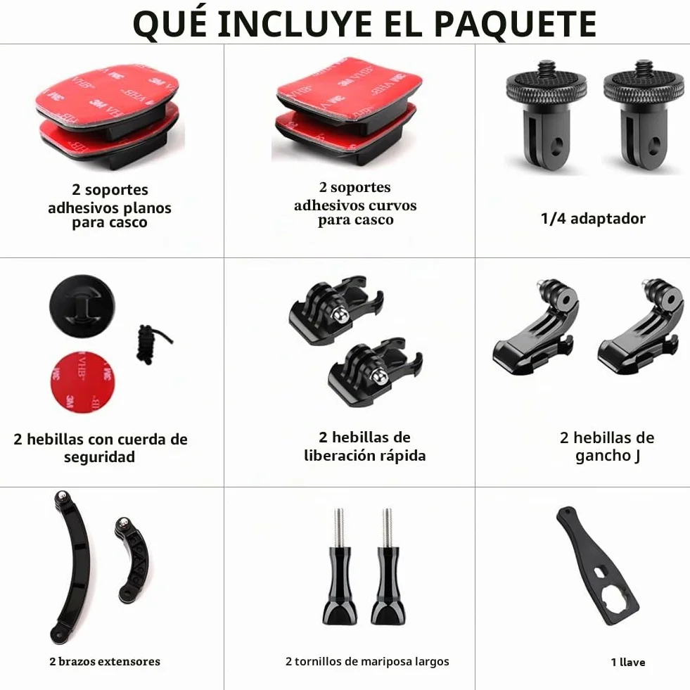 Soporte para cámara adhesiva, soporte adhesivo, soporte plano curvado casco, 16 accesorios para cámara de acción, con montaje GoPro, soportes adhesivos compatibles con GoPro y otras cámaras
