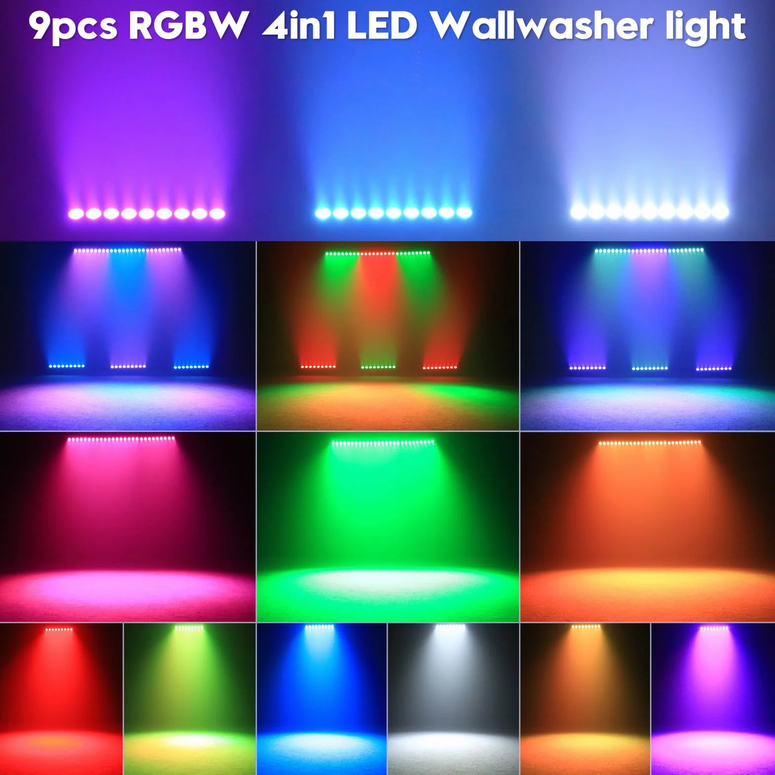4 PCS LED Wallwasher,9 x 6W RGBW Barra LED,Luces Escenario DMX 512 con Control Remoto Iluminación Estroboscópica para DJ Bar,fiestas exterior,Discoteca,Jardín Decoración,Halloween,Navidad