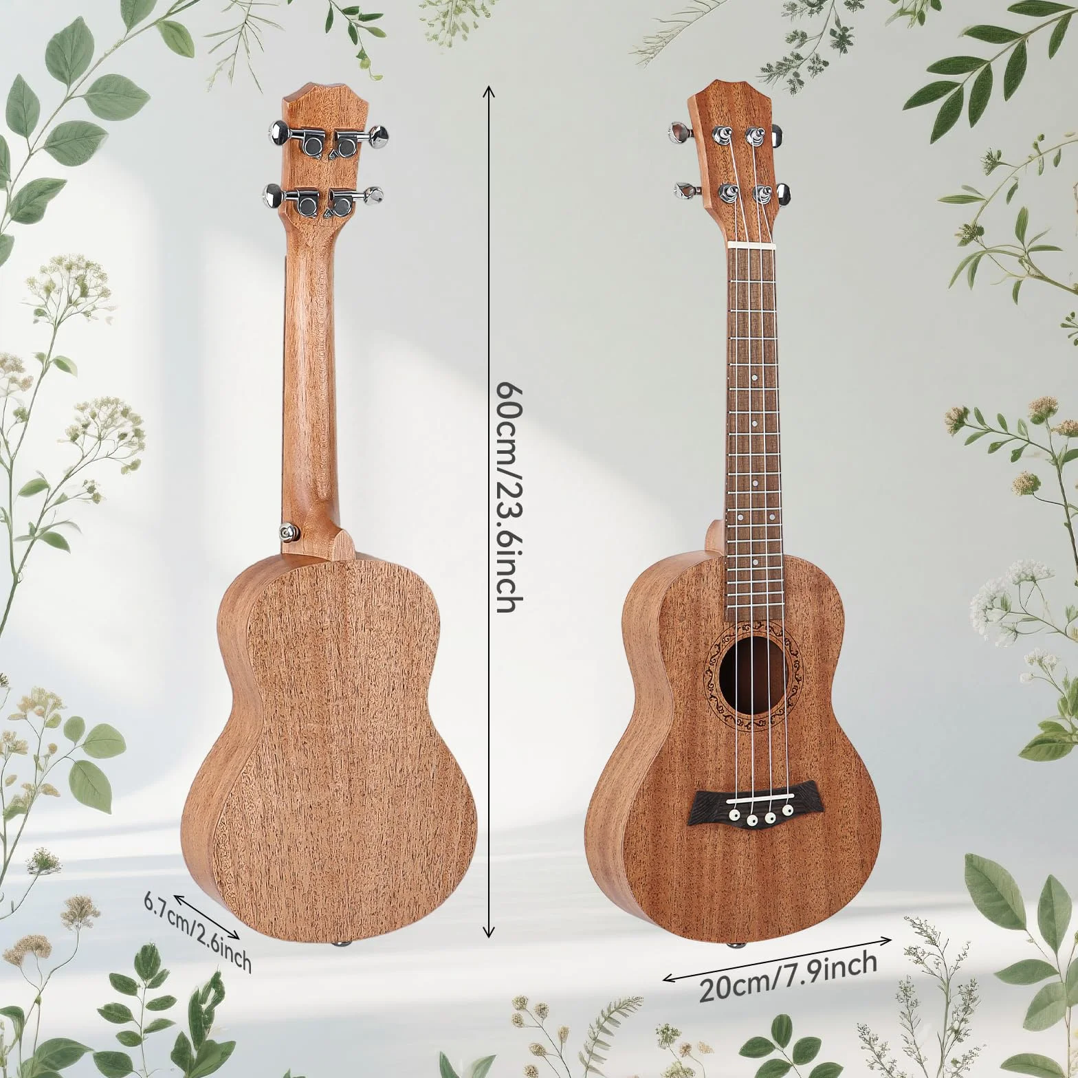 Ukelele de Concierto para Adultos y Niños - Ukelele Soprano Profesional 23" en Caoba Maciza con Sonido Premium, Diseño Elegante y Kit Completo Inicial (Funda, Correa, Púas, Cuerdas)