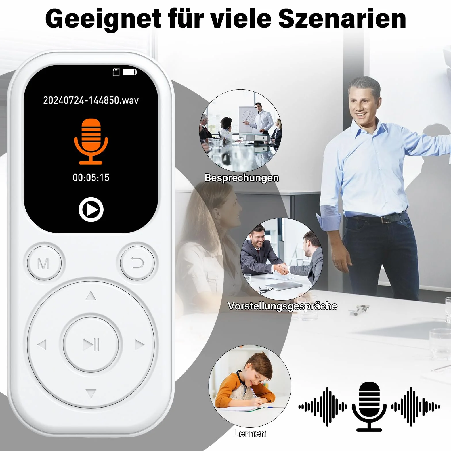 Reproductor MP3 Bluetooth 128 GB con Radio FM, Grabadora Voz, Sonido HiFi, Función E-Book, Blanco