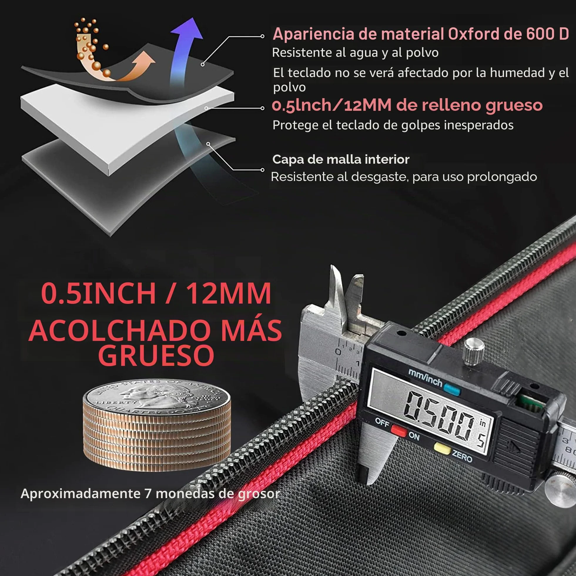 Funda para Teclado de 61 Teclas, portátil, Duradera, Impermeable, Tela Oxford 600D con Funda Acolchada de algodón de 10 mm, Bolsa de Concierto de 40 x 16 x 6 Pulgadas, Negro -, Moderno