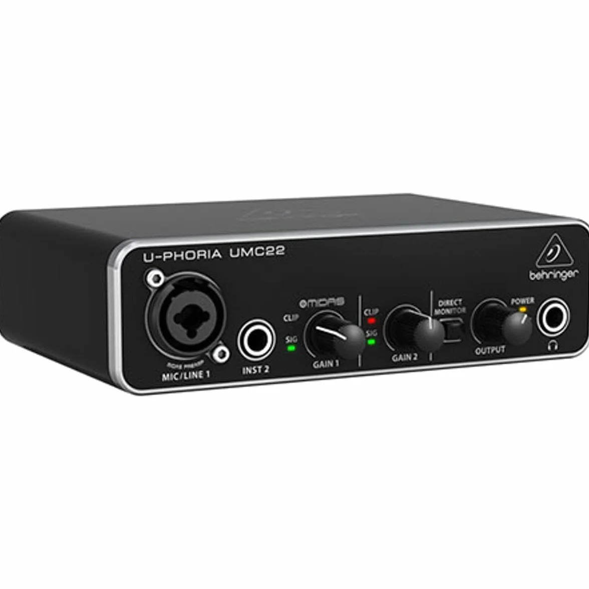 Behringer UMC22 2x2 USB Audio Interface, 48 kHz, with MIDAS-Designed Mic Preamplifier for Microphones and Instruments