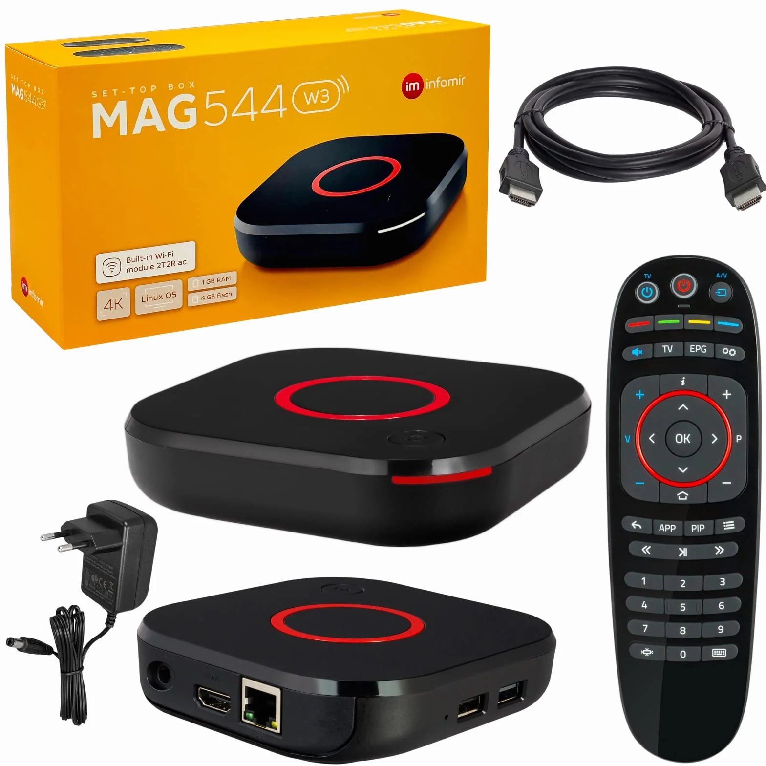 HB-DIGITAL mag 544w3 Original Infomir 4K Set Top Box UHD 60FPS 2160p HDMI 2.1 HEVC Arm Cortex-A35 + HDMI Cable