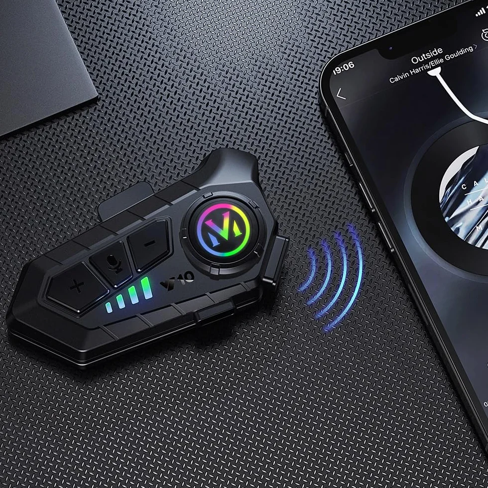Intercomunicador de Motocicleta Bluetooth Casco Auricular con Cancelación de Ruido y Llamadas HD