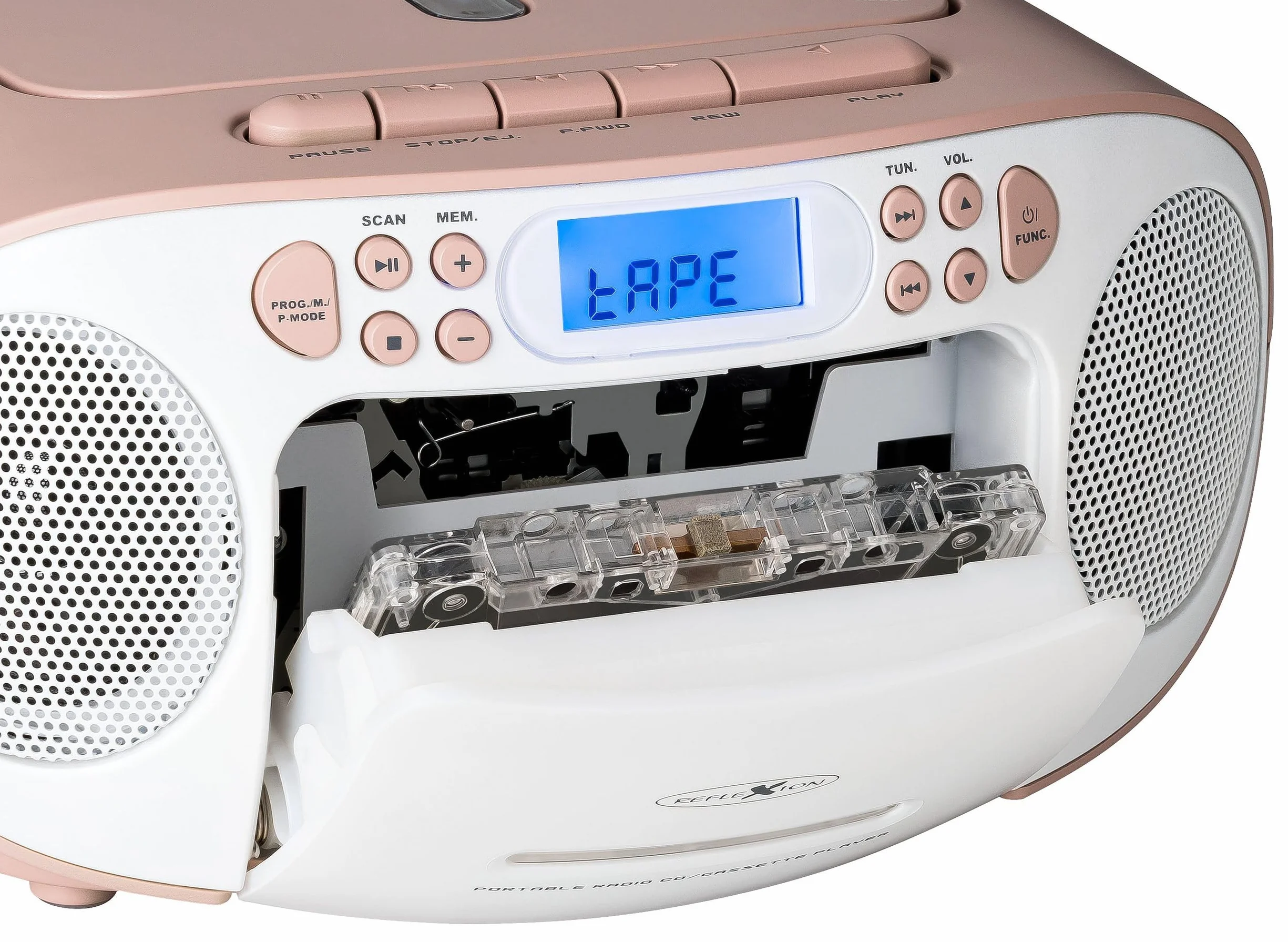 Reflexion RCR2260 Reproductor CD Casete Radio PLL FM Pantalla LCD Auxiliar Blanco Rosa