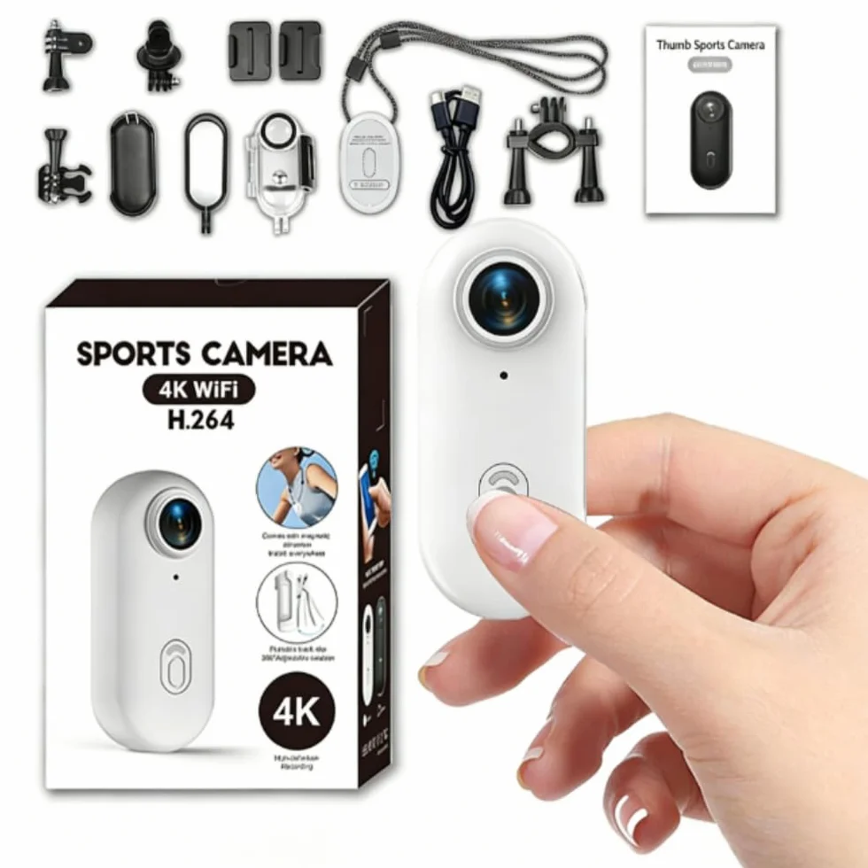 TKMARS Cámara Deportiva 4K con Estabilizador, 360 Camera Action CAM, Cámara Digital Compacta 4K, Cámara Acuática, Montaje Magnético/Pinza, 120min Batería, Ideal para Bici/Moto/Mascotas