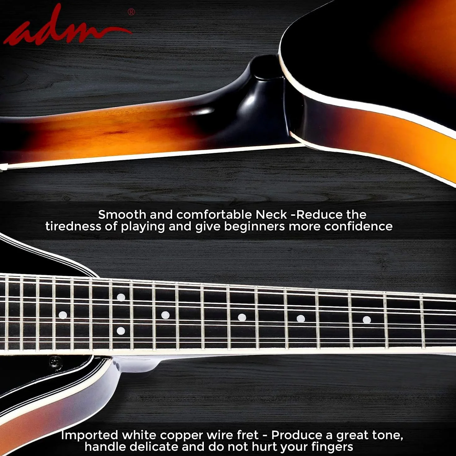 ADM Sunbrust - Kit de instrumentos de mandolina acústica, estilo A para niños, estudiantes, adultos, mandolinas de madera, juego para principiantes con bolsa, afinador, ecualizador, correa, cuerdas