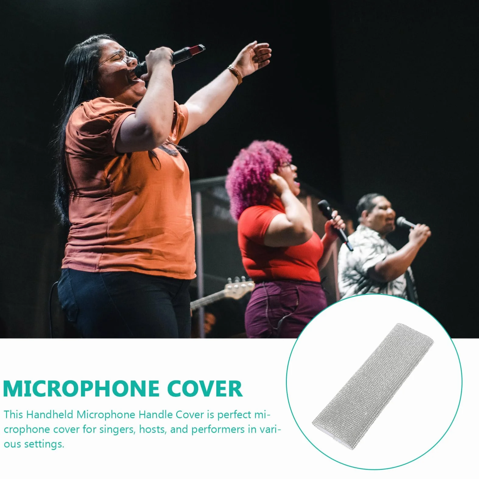 Toyvian Funda con Diamantes de Imitación para Micrófono Inalámbrico, Cubierta Brillante Decorativa para Cantantes y Presentadores, Accesorio de Lujo para Escenario Karaoke y Fiestas Fácil de Poner