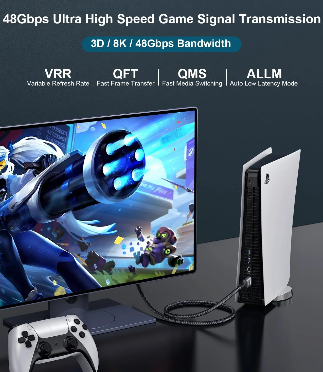 Cable HDMI 2.1 10K 8K 3M 48Gbps Ultra Alta Velocidad con Ethernet 4K 240Hz 165Hz 144Hz 120Hz eARC HDCP2.3 HDR10+
