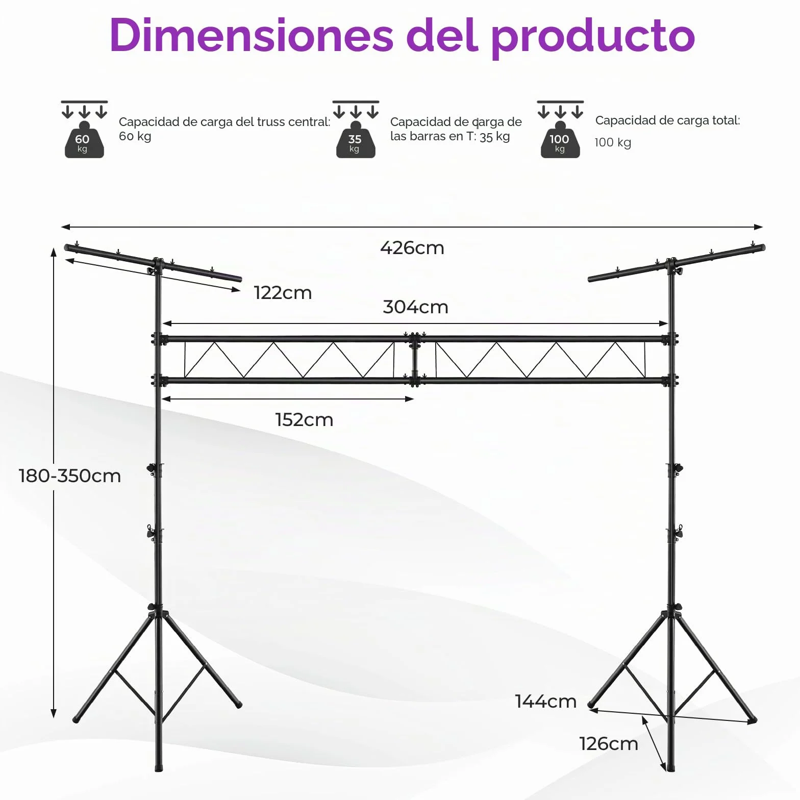 SOARS Soporte de Luz Profesional, Soporte de Luz para Dj de 180-360 cm de Altura Regulable, Soporte de Luz Metálico con 32 Puntos de Montaje, Iluminación de hasta 100 kg de Capacidad de Carga