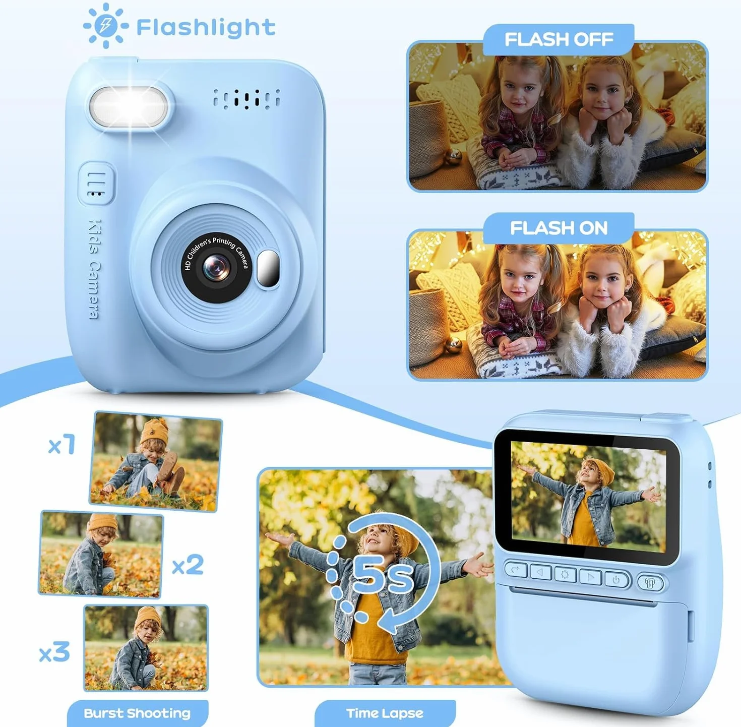 GREENKINDER Cámara Fotos Infantil Instantánea 14MP HD 1080P, 3,0 Pulgadas, con Tarjeta 32 GB y Papel de Impresión