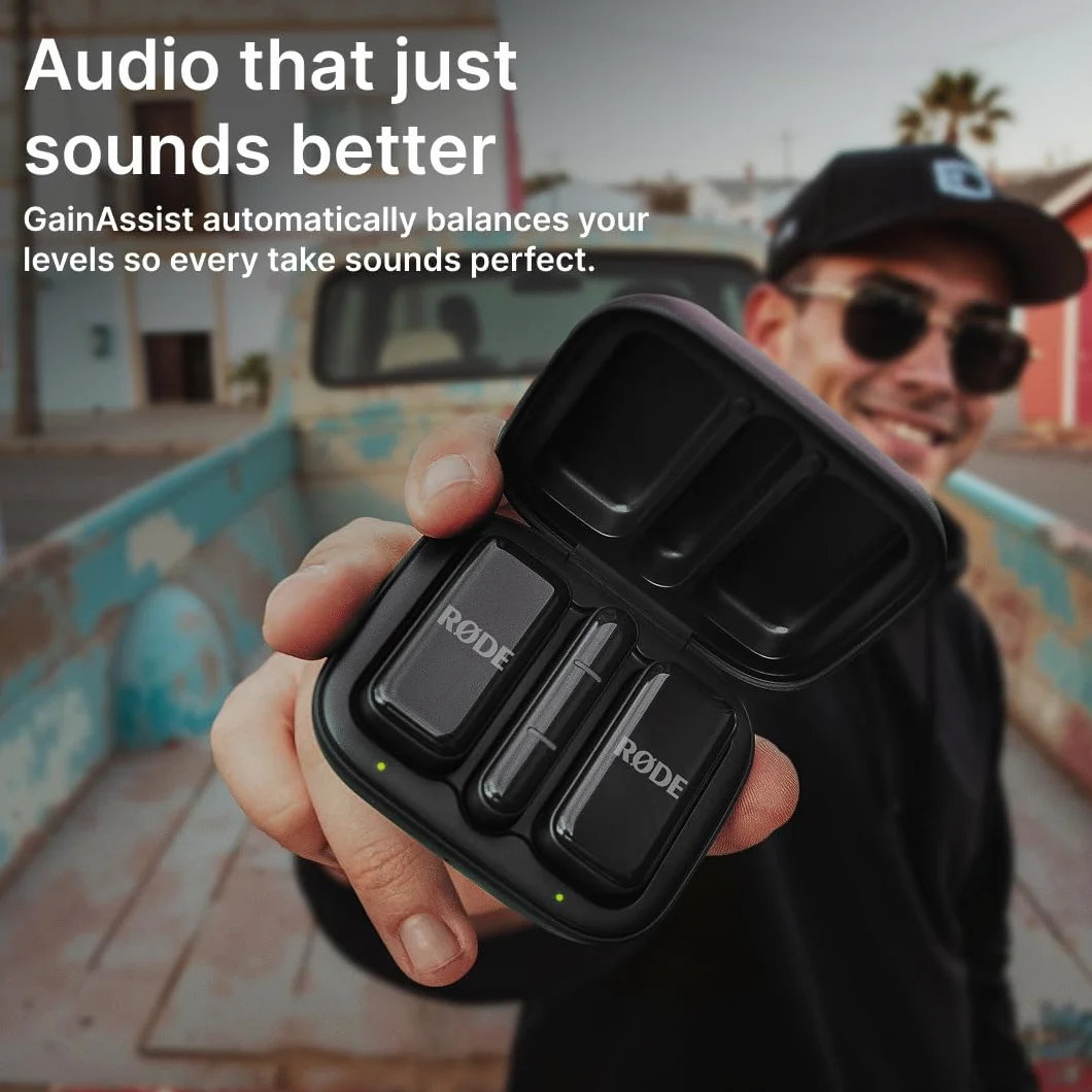 RØDE Wireless Micro Micrófono Inalámbrico Compacto, Dos Micrófonos con Estuche de Carga para Grabación de Video con Smartphone y Creación de Contenido, USB-C (Negro)