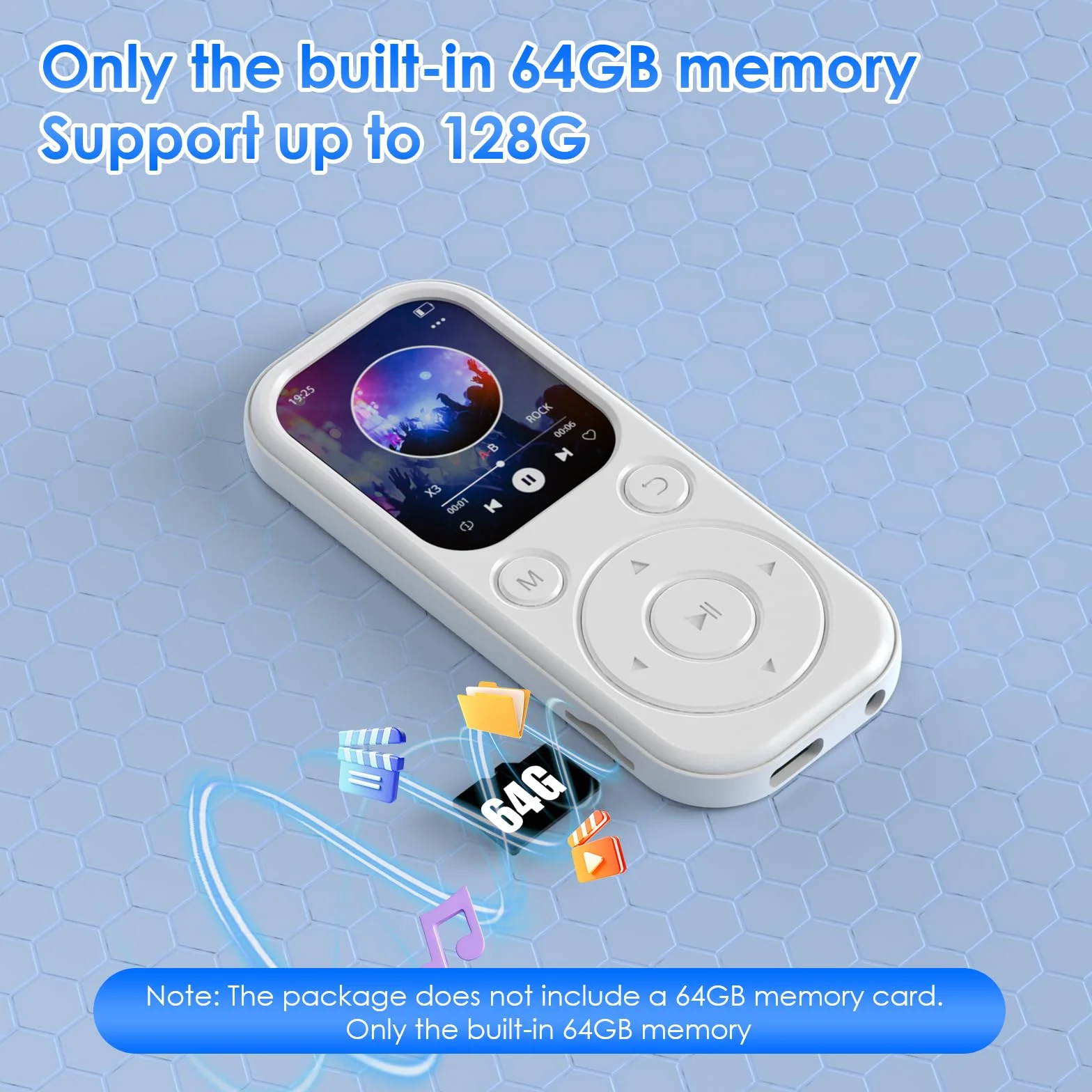 Reproductor MP3 Olycism de 64 GB con Bluetooth 5.3 Reproductor de música portátil Sonido HiFi y Radio FM Capacidad de batería de 300 mAh, Adecuado para Deportes, Viajes y Uso Diario.