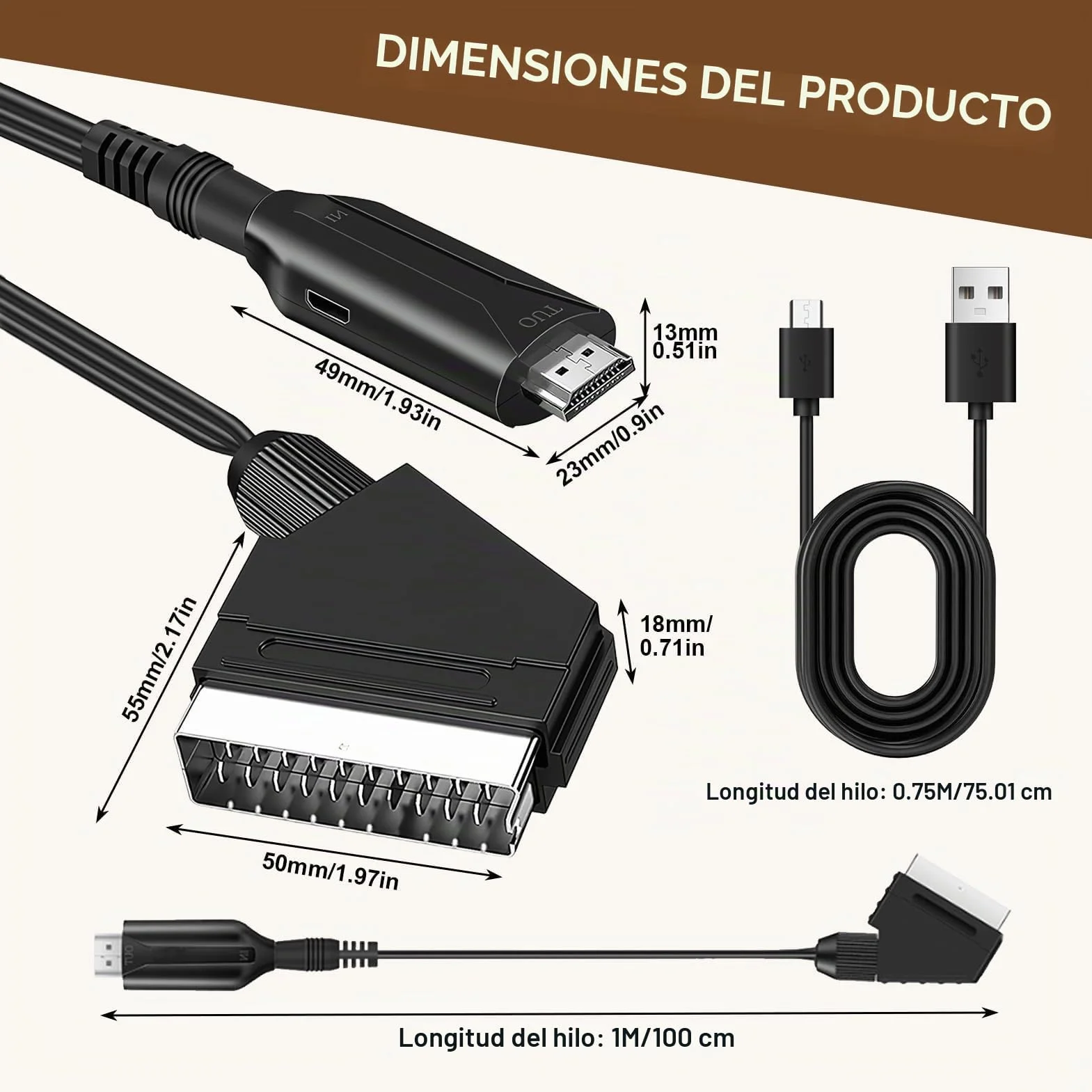 Cable Adaptador SCART a HDMI, Convertidor Euroconector a HDMI Todo en uno Cable Euroconector a Hdmi HD 720/1080P Convertidor Audio/Video con SCART Cable para HDTV STB VHS Xbox PS3 Sky DVD Blu-ray
