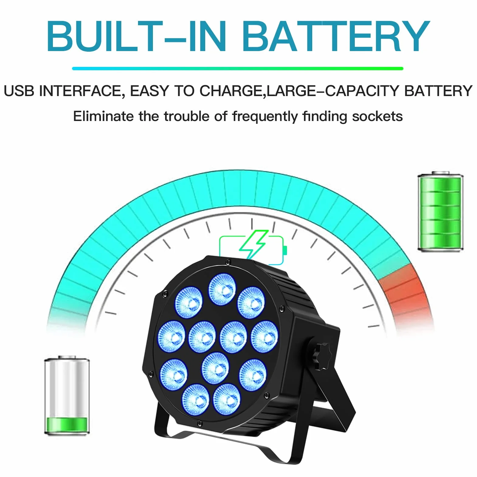 2 Piezas RGBW Par LED Batería Recargable, 24W Luces Escenario Exterior con Control Remoto y Activación de Sonido, Focos Discoteca para Fiesta DJ Bar Boda Navidad