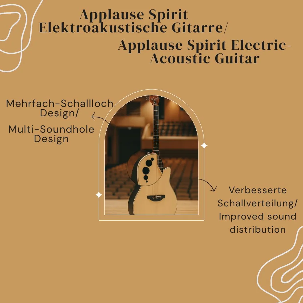 Applause Guitarra electroacústica Spirit - tapa de abeto seleccionada - cuerpo Lyrachord de profundidad media - Cutaway - Preamplificador AP2T + afinador - Natural - AAE-044-4S