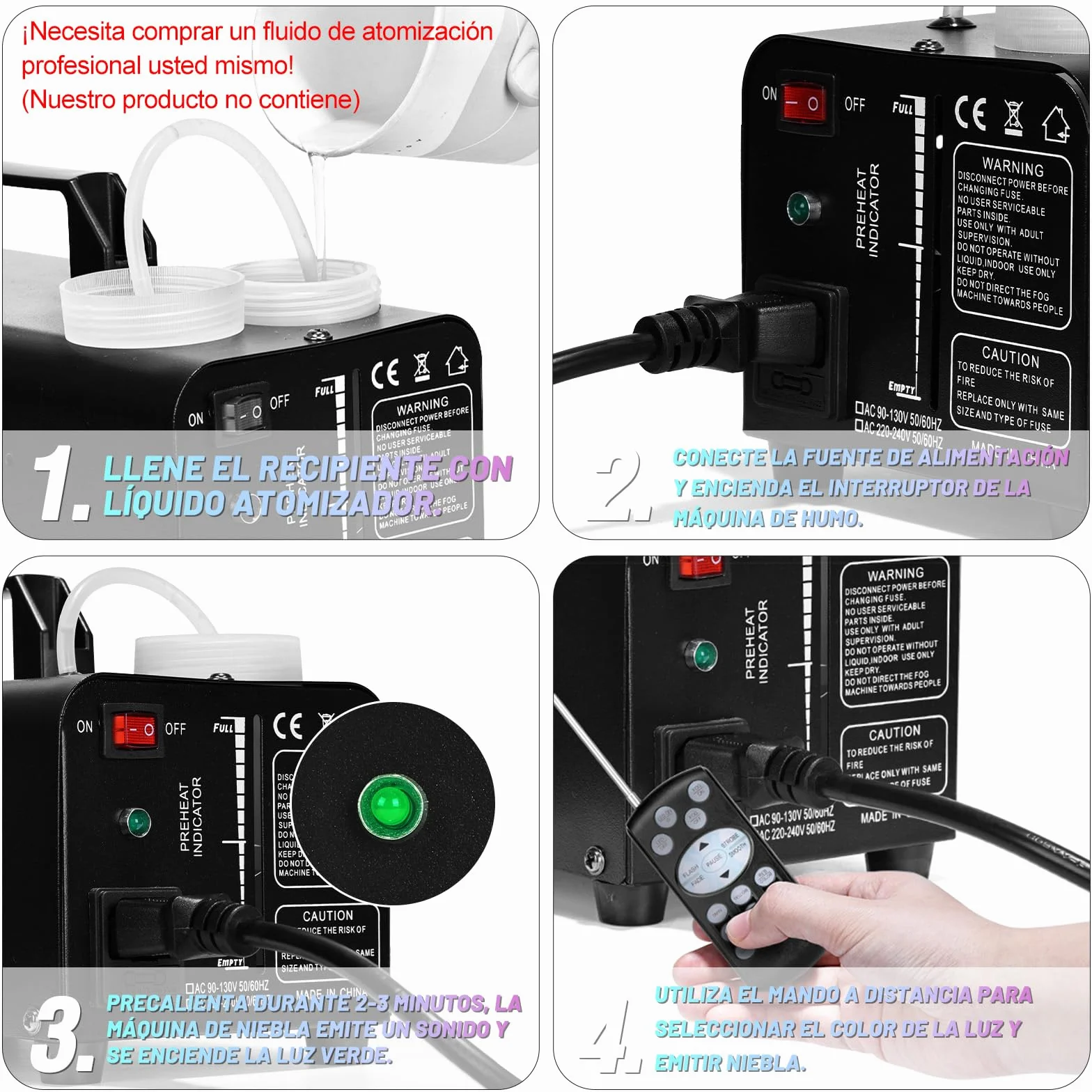 TAKRINK Máquina de Humo 900W con 8 Luces LED RGB de 16 Colores Control Remoto Inalámbrico y Niebla Automática Fog Machine Portátil para Fiestas Bodas Discotecas DJ y Eventos Especiales