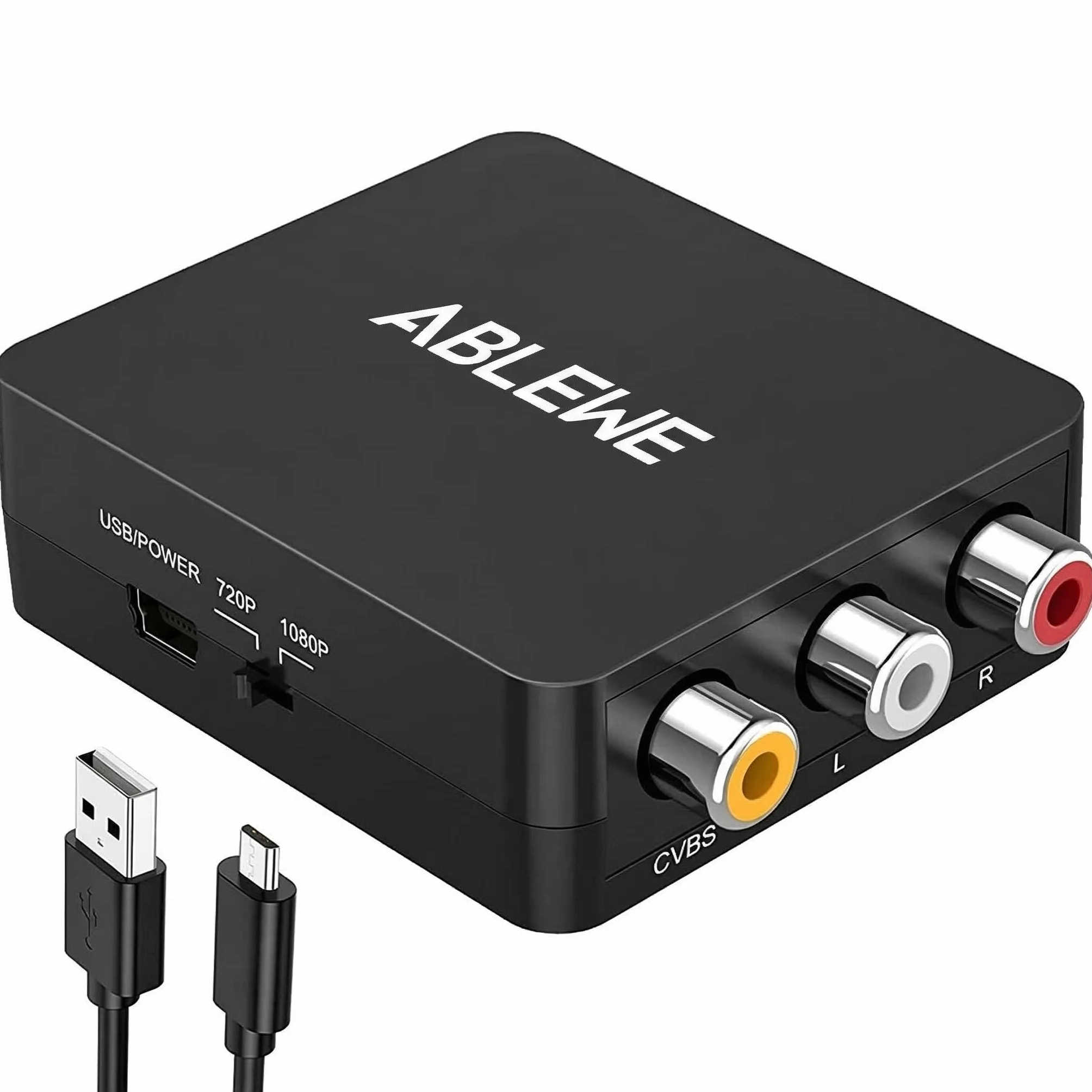 ABLEWE RCA a HDMI Adaptador,AV a HDMI Convertidor, 1080P Mini AV Composite CVBS Video Video Audio Converter Adapter Soporte PAL/NTSC para PC/Laptop/Xbox / PS4 / PS3 / TV/STB/VCR Cámara DVD