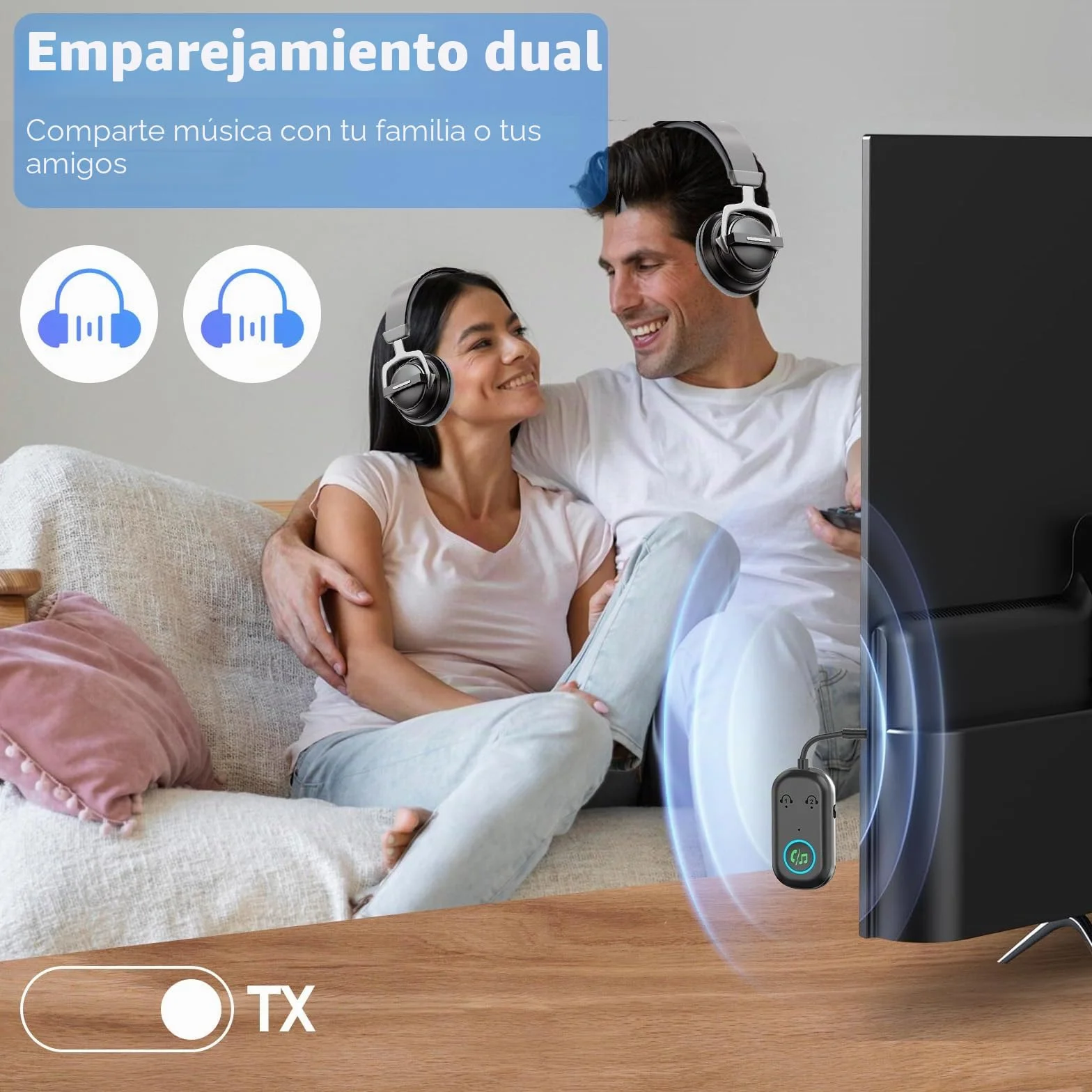 Transmisor Receptor Bluetooth 5.3,2 en 1 Transmisor Bluetooth Jack 3.5mm,receptor bluetooth jack 3.5mm Soportes para 2 AirPods/auriculares,adaptador bluetooth para TV/Avión/Coche/Auriculares/Altavoces