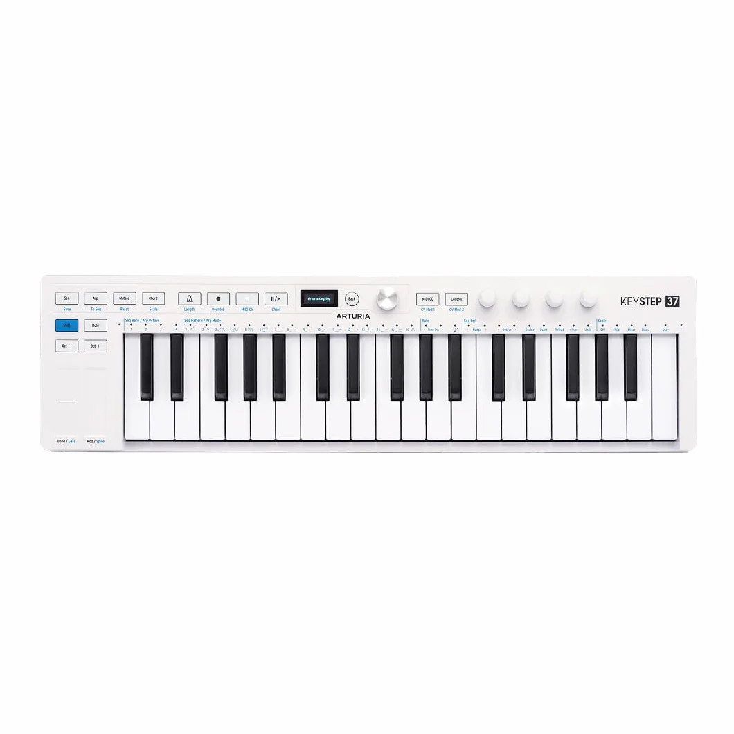 Arturia - Keystep 37 MK2 - Controlador, secuenciador y arpegiador MIDI - Slimkey de 37 teclas, pantalla OLED, Secuenciador por pasos polifónico, Arpegiador con 16 modos, Compatible con CV - Blanco