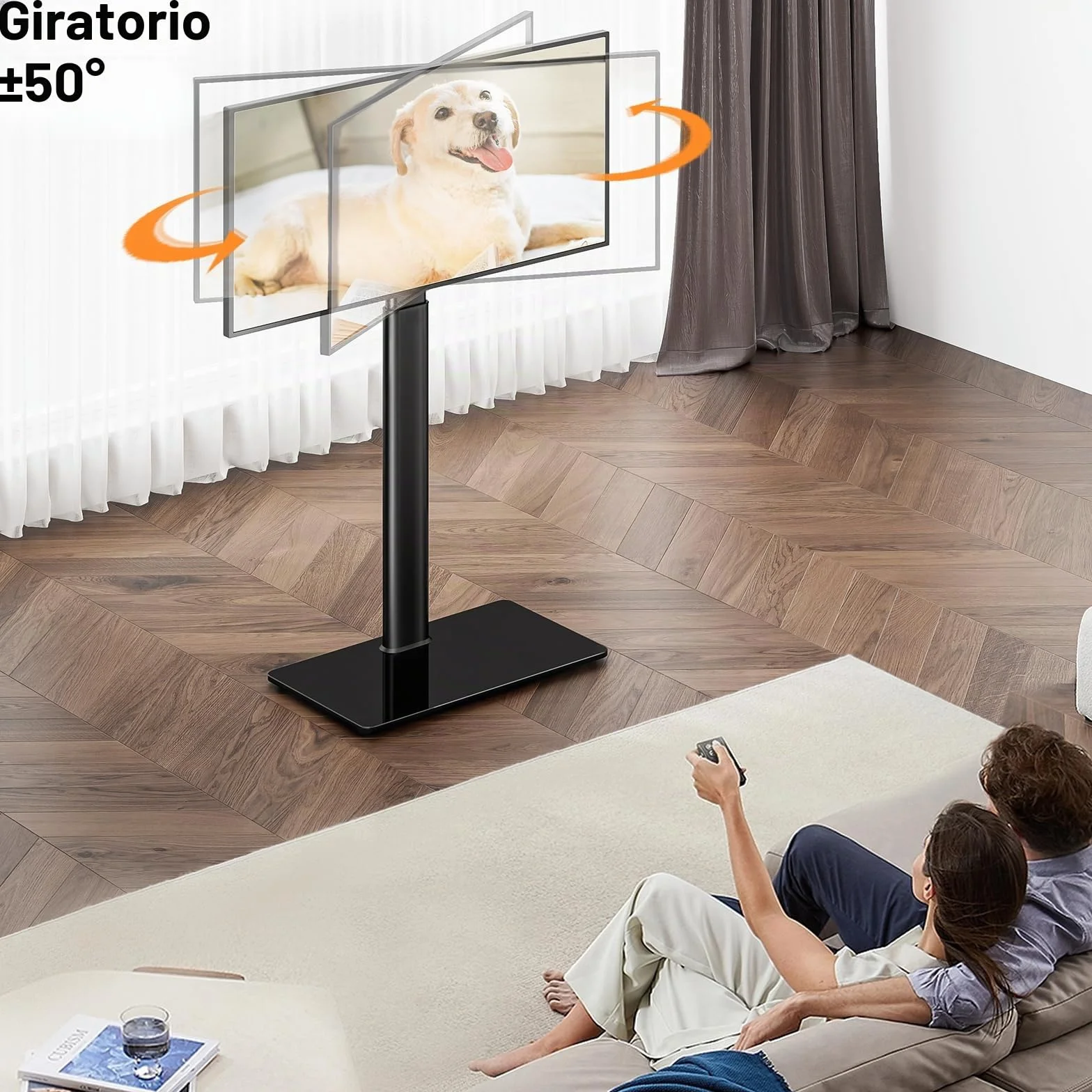 Hemudu Soporte TV Suelo para Televisores LCD, LED OLED de 19 a 43 Pulgadas, Altura Ajustable de 16 Niveles, Soporte Giratorio TV 100º, Inclinación 25º, Capacidad hasta 45 kg, MAX Vesa 200x200mm