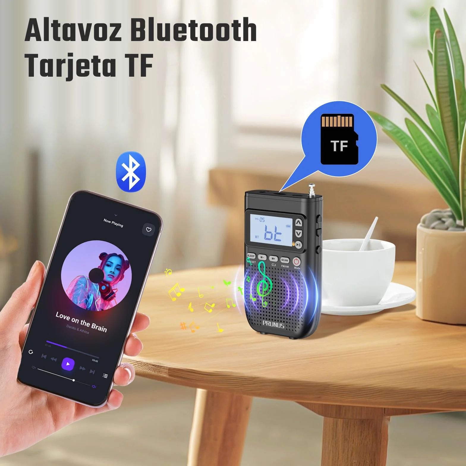 PRUNUS J-618 Mini Radio de Bolsillo admite Conexión de Auriculares Bluetooth, Am FM Radios Digital con Preajuste Manuales, Radio Portatil Pequeña Recargable de 2000mah, Altavoz Tarjeta SD/Bluetooth.