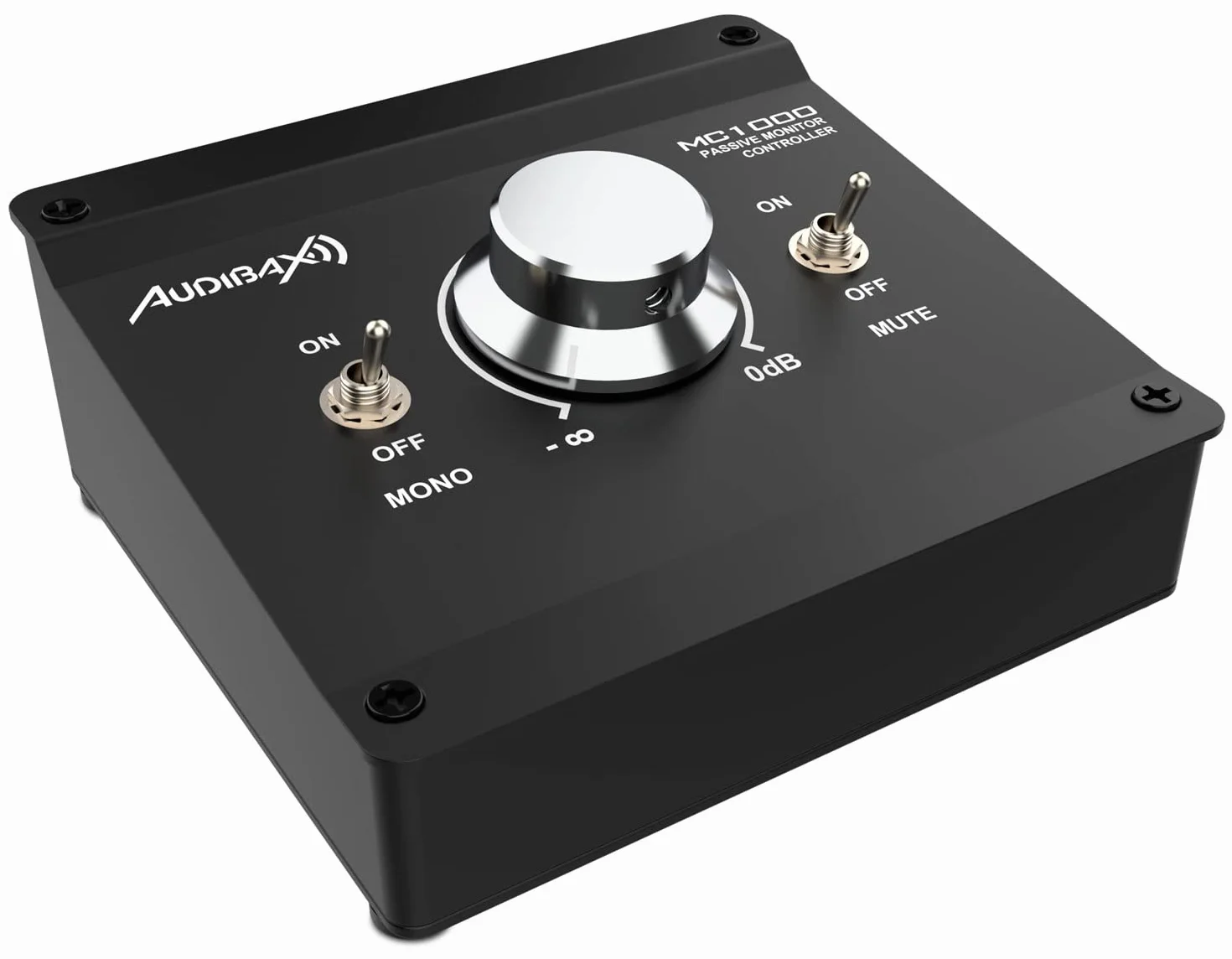 Audibax MC1000 - Controlador de Volumen Pasivo para Monitores de Estudio - Control de Volumen Rotatorio y con Conmutador Mono/Stereo - Botón para Silenciar la Señal - Diseño Compacto