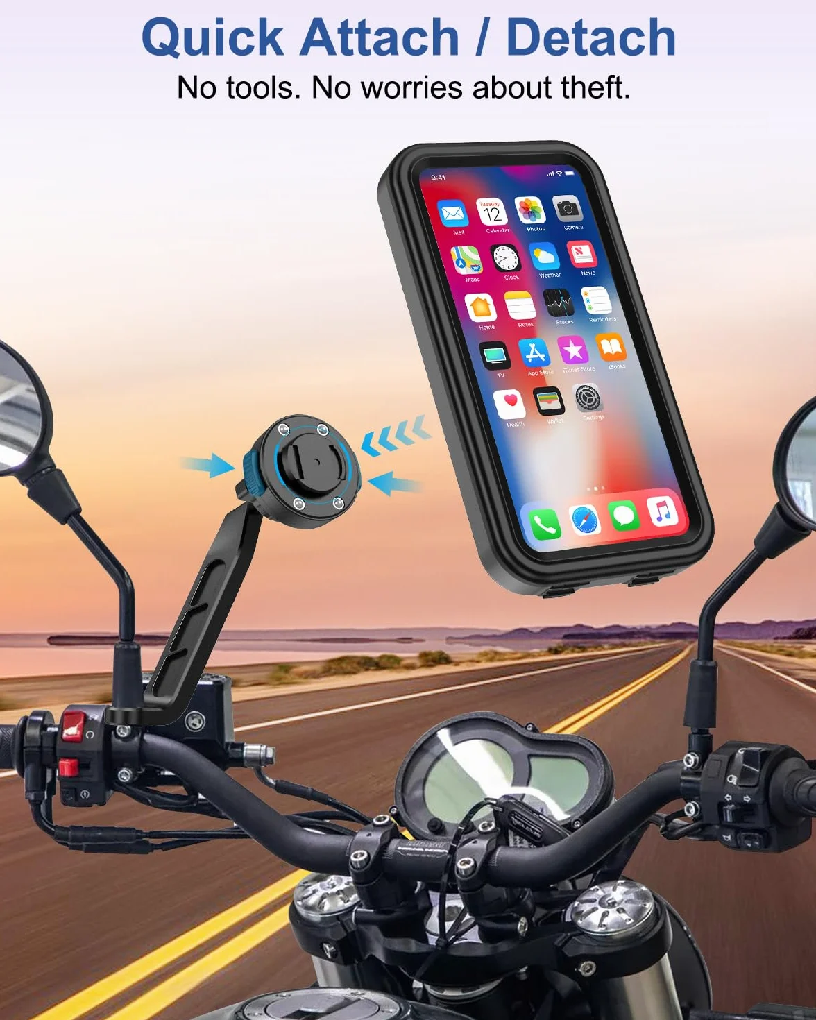 Soporte para Moto Impermeable con Liberación Rápida y Rotación 360° para Teléfono 4,7-6,9" con Pantalla Táctil