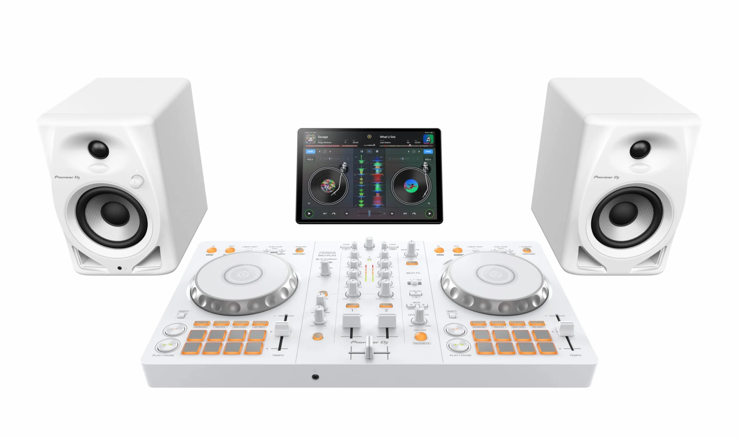 Pioneer DJ DDJ-FLX4 - Rekordbox de 2 cubiertas y controlador Serato DJ - Blanco, edición limitada