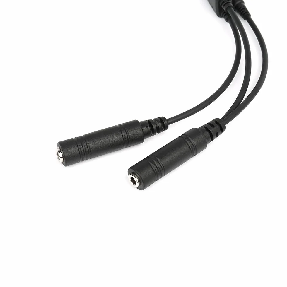 Wirenest Cable adaptador de auriculares de aviación, repuesto para Icom OPC-2379 / OPC-499 - Adaptador GA de doble enchufe con conector PTT de 3,5 mm y sello de goma para radios Icom IC-A3 A6 A14 A22