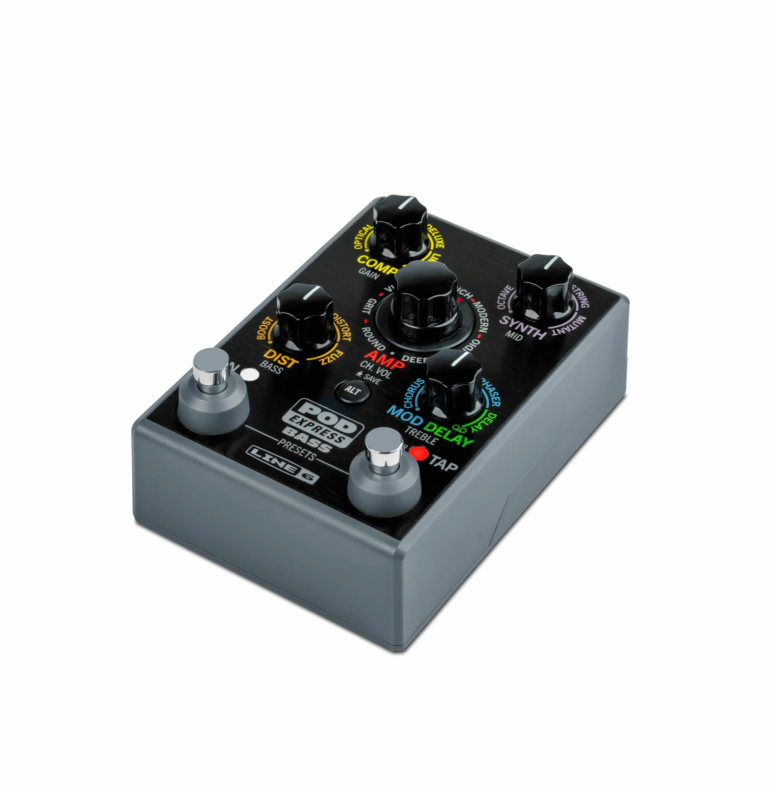 Line 6 POD Express, pedal procesador de amplificadores y efectos para bajo con 7 modelos de amplificadores, 16 modelos de efectos, 21 presets y controles simples, ligero, compacto y portátil
