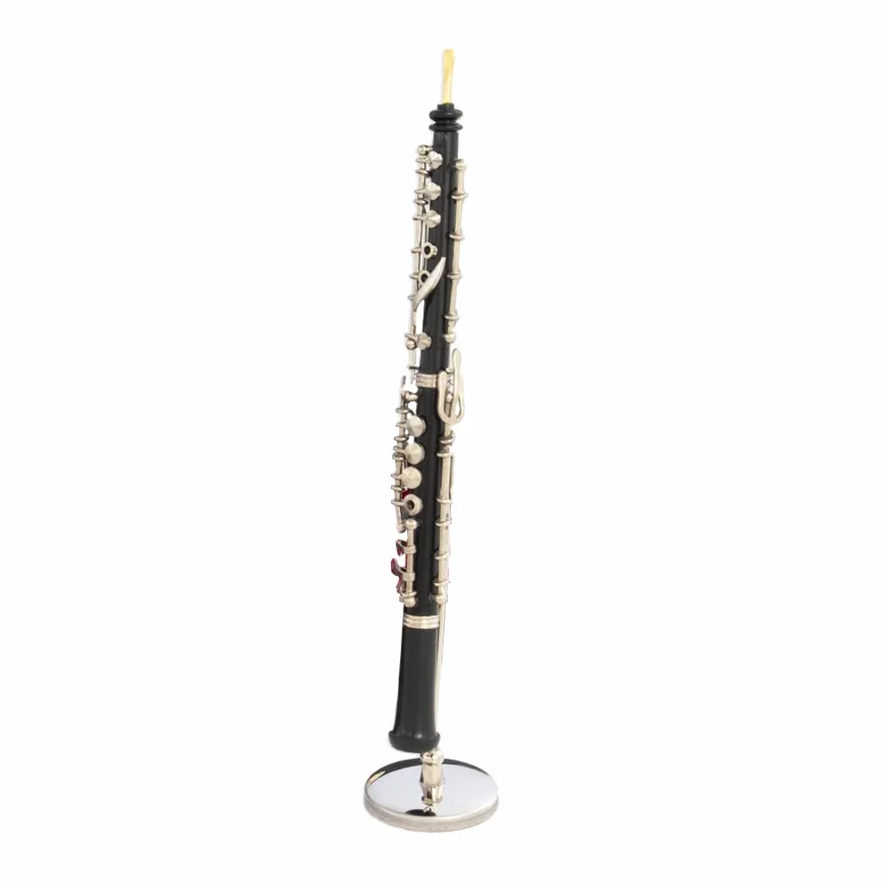 Oboe Negro Decorativo con Soporte Metálico y Estuche en Resina Acrílica, Medidas 16 x 1,5 cm